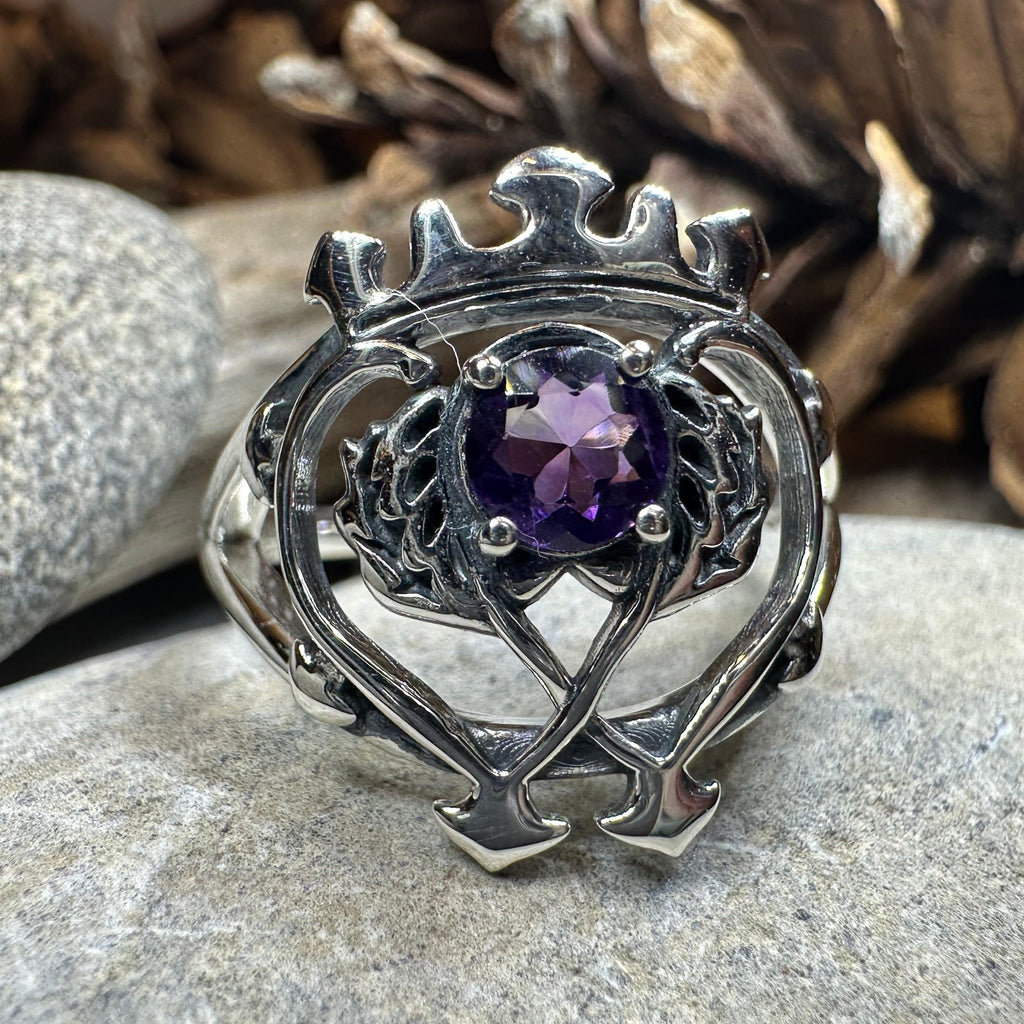 Dedication Scottish Luckenbooth Amethyst Ring in Sterling Silver
