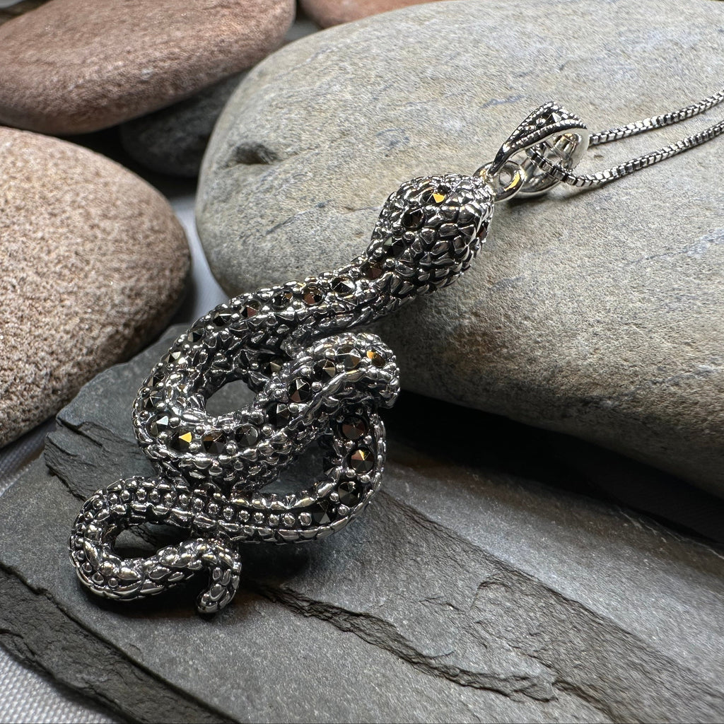 Calantha Marcasite Snake Necklace in Sterling Silver