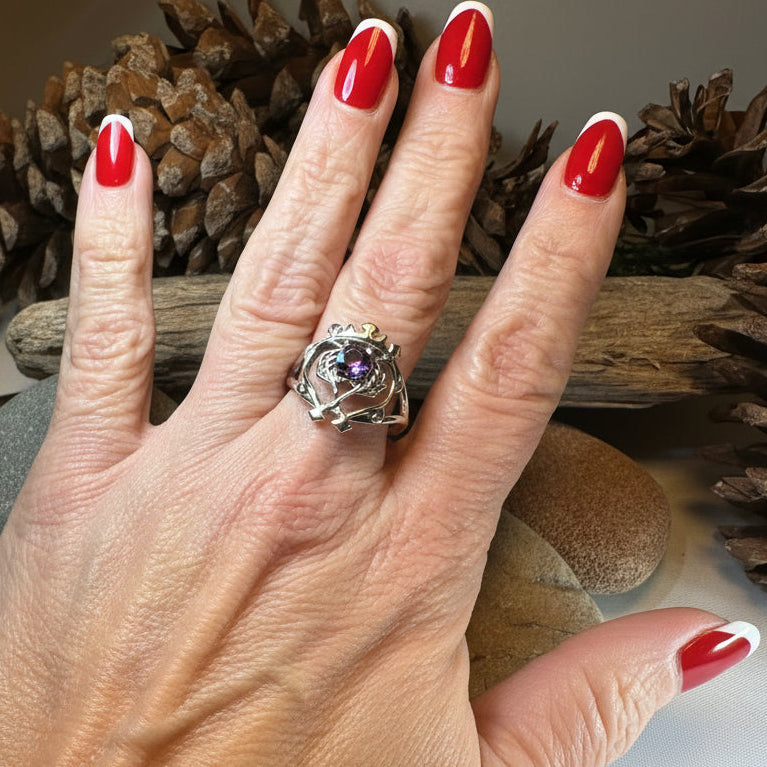 Dedication Scottish Luckenbooth Amethyst Ring in Sterling Silver
