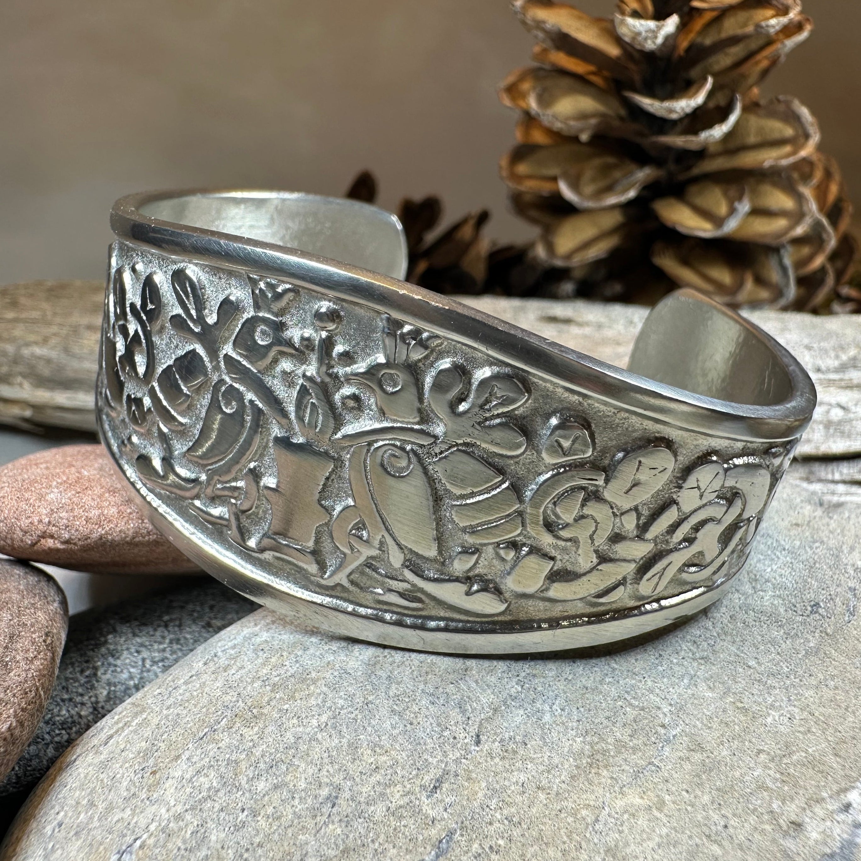 Celtic Love Birds Cuff Bracelet - Handmade in Scotland