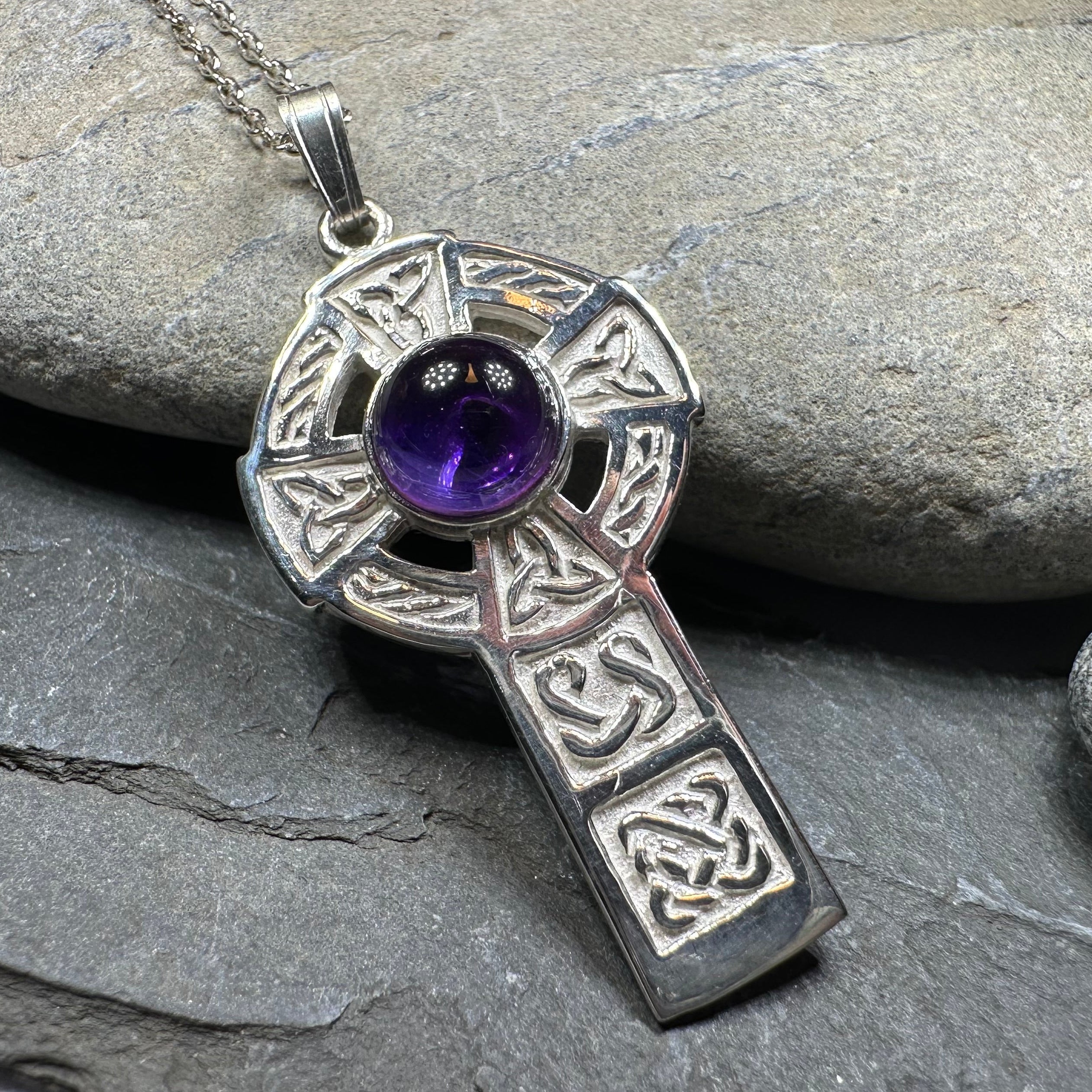 Amethyst Celtic Cross Necklace - Handmade in Scotland
