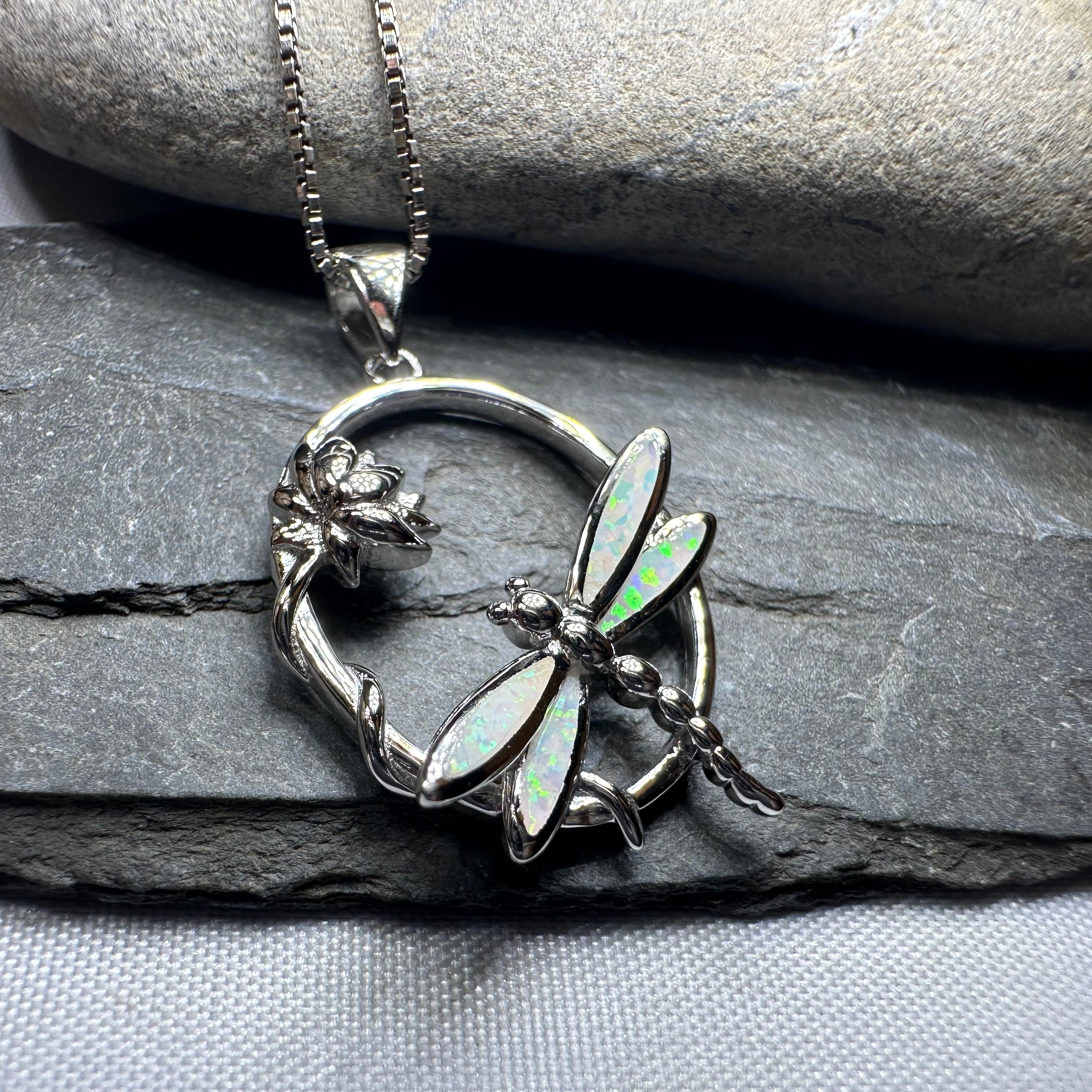 Waterfall Dragonfly and Lotus Flower Necklace