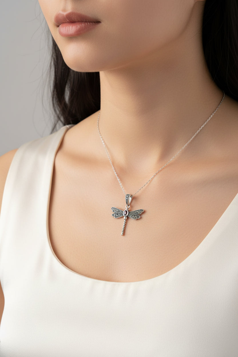 Hope Marcasite Dragonfly Necklace