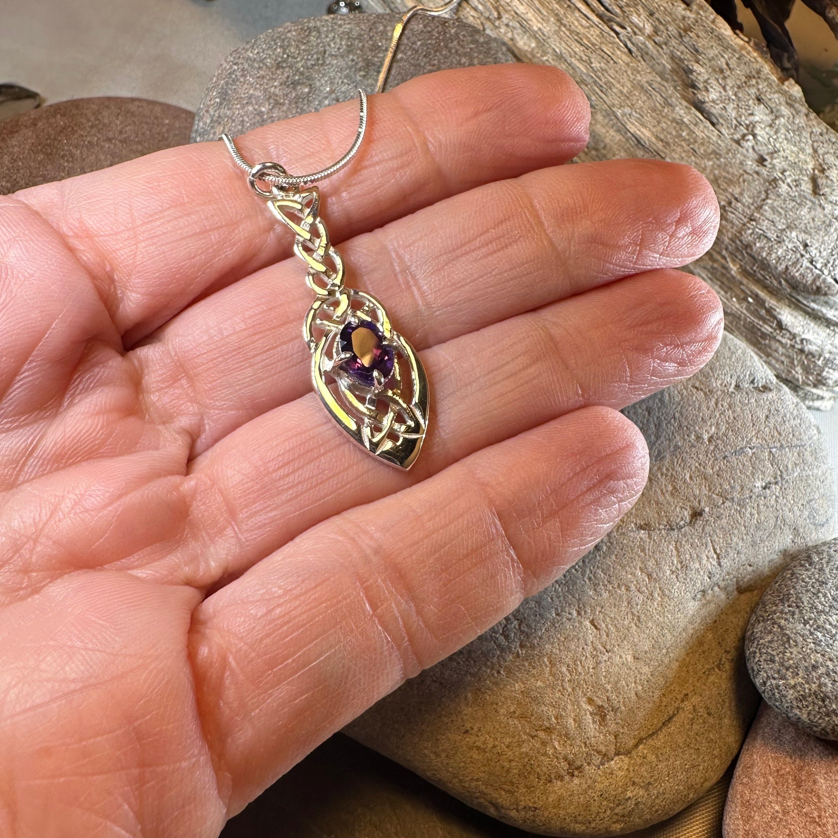 Georgina Celtic Knot Amethyst Necklace - Handmade in Scotland