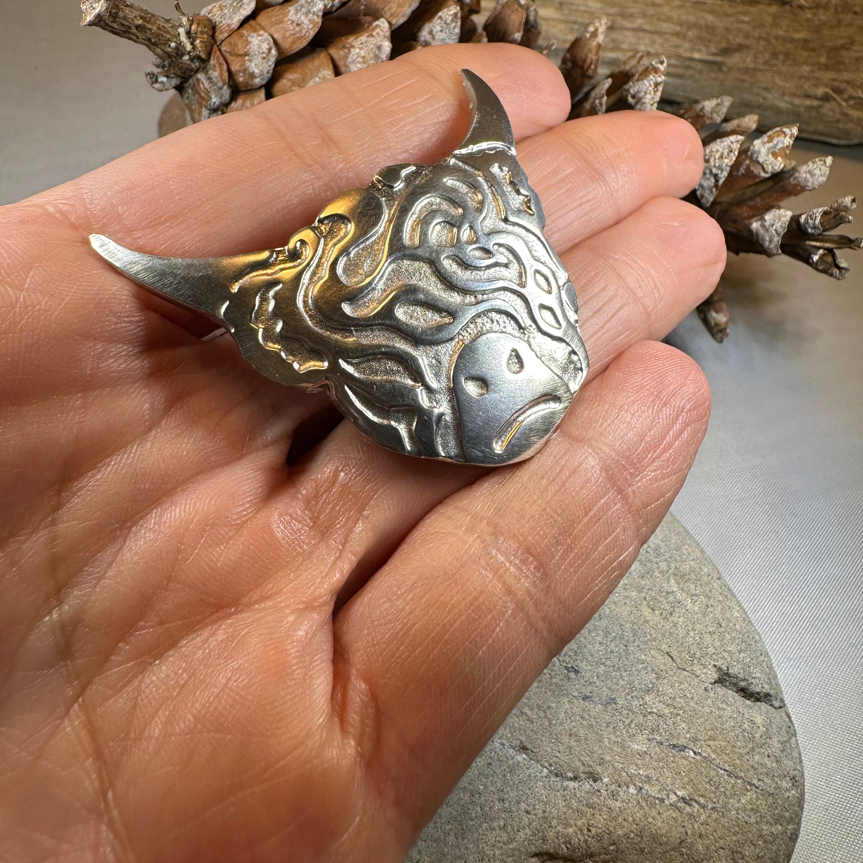 Celtic Highland Cow Brooch - Handmade in Scotland