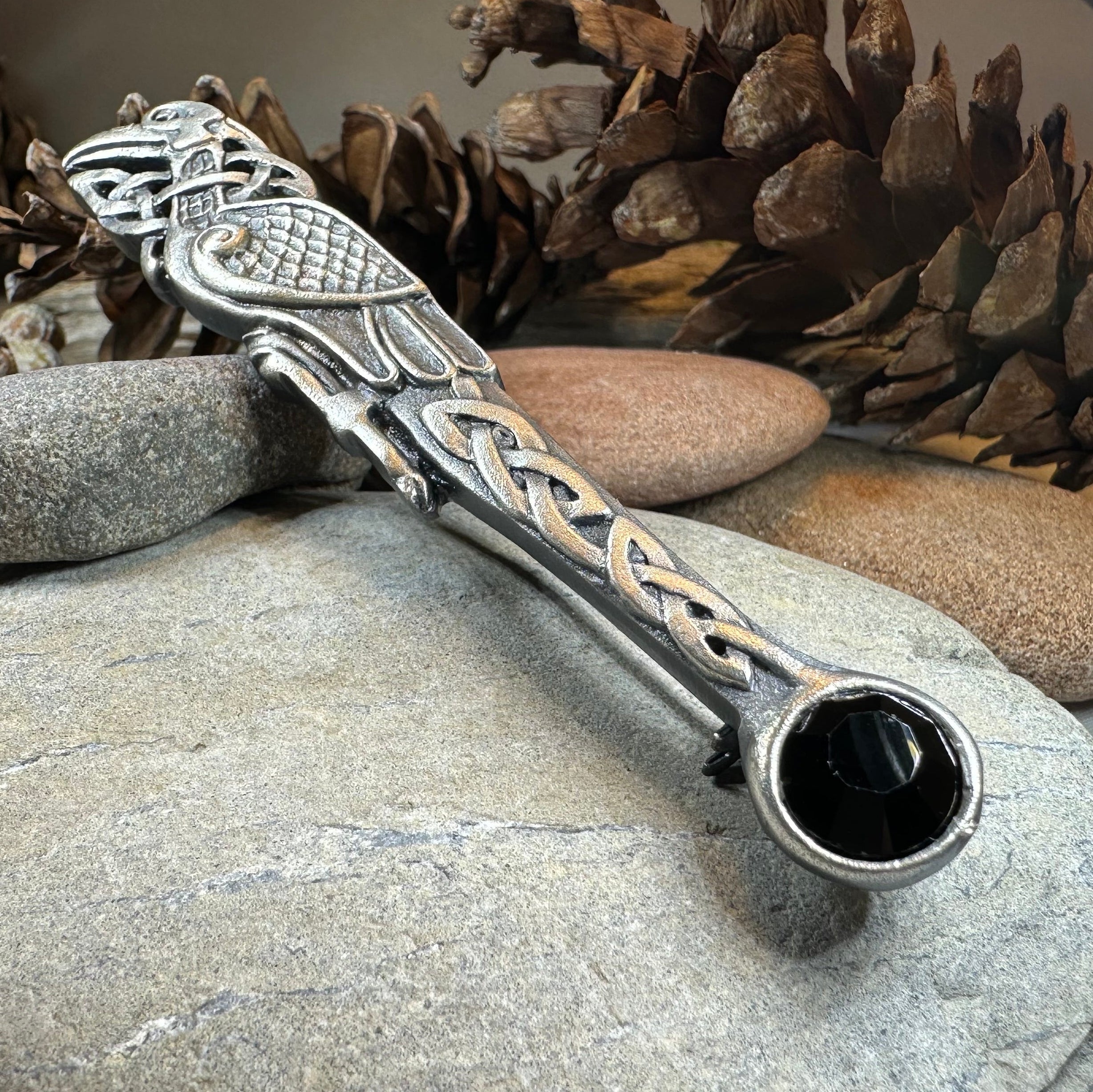 Celtic Raven Crystal Kilt Pin