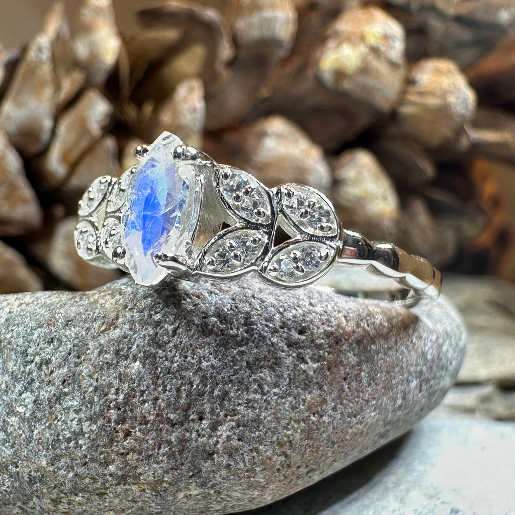 Laurel Moonstone Ring in Sterling Silver