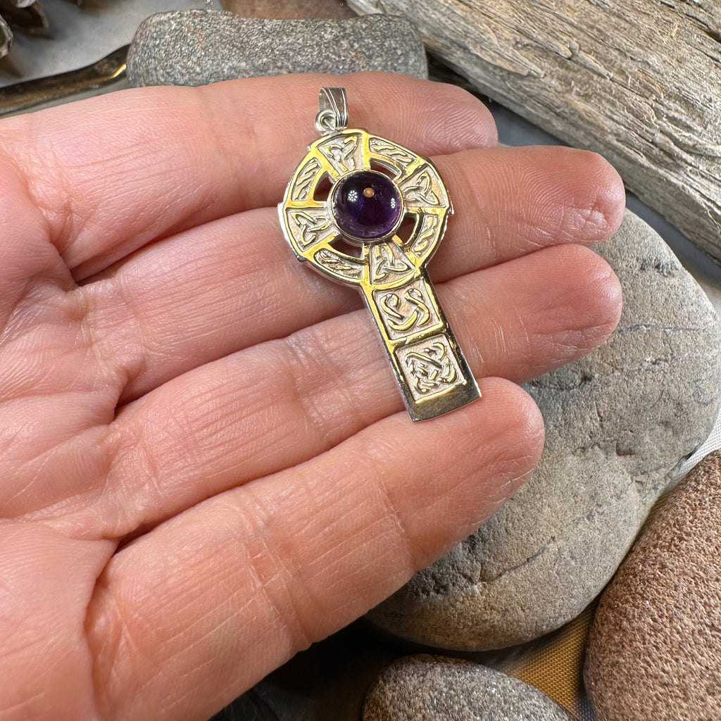 Amethyst Celtic Cross Necklace - Handmade in Scotland
