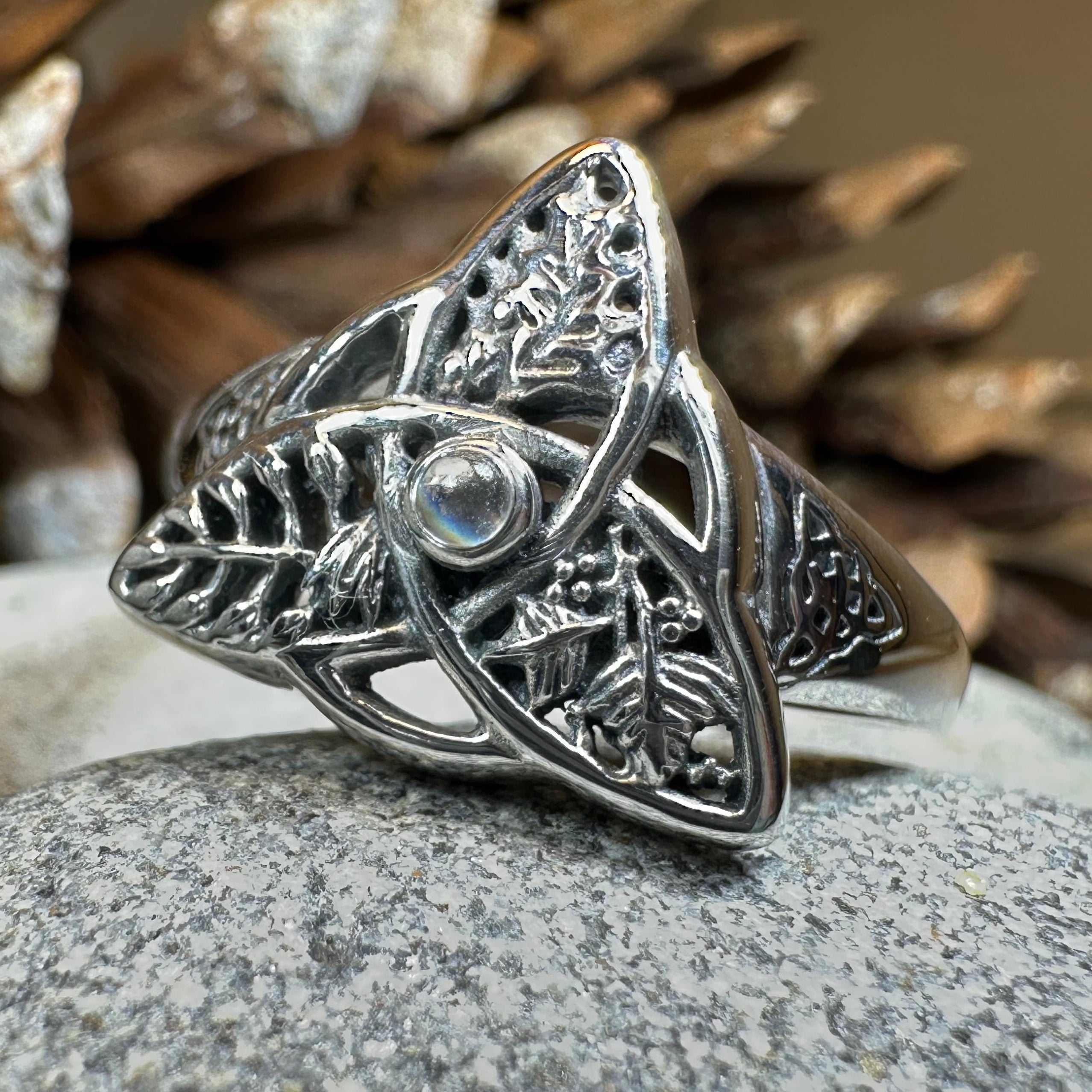Oak Ash Thorn Moonstone Ring in Sterling Silver