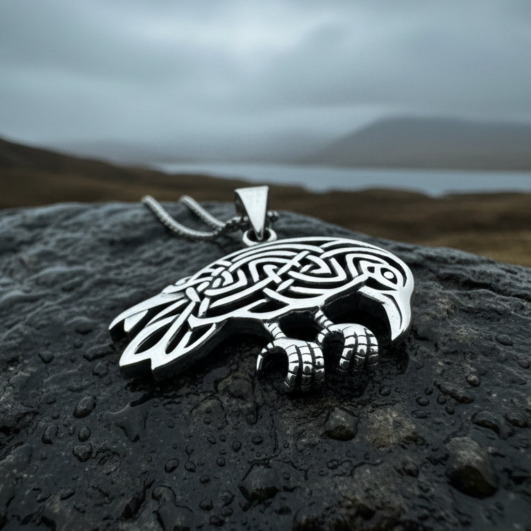 Oracle Celtic Raven Necklace in Sterling Silver