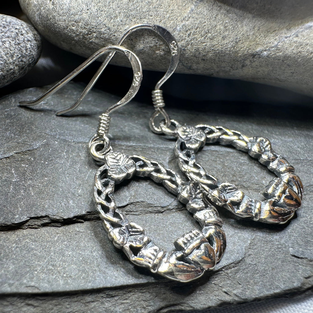Lilith Celtic Irish Claddagh Earrings in Sterling Silver