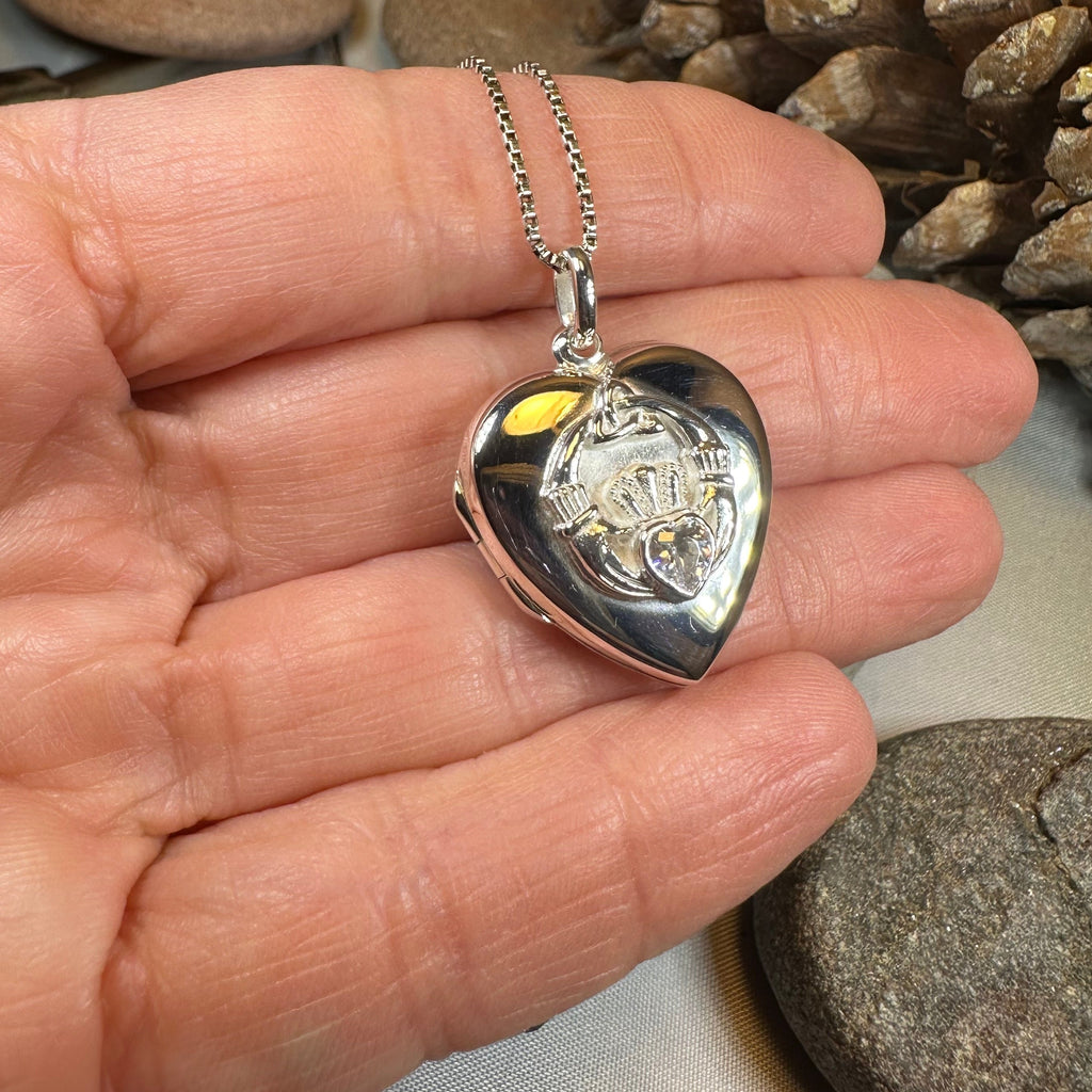 Aoife Irish Claddagh Locket Necklace in Sterling Silver