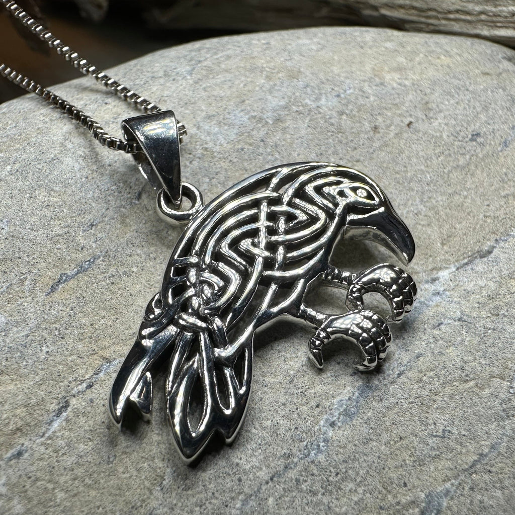 Oracle Celtic Raven Necklace in Sterling Silver
