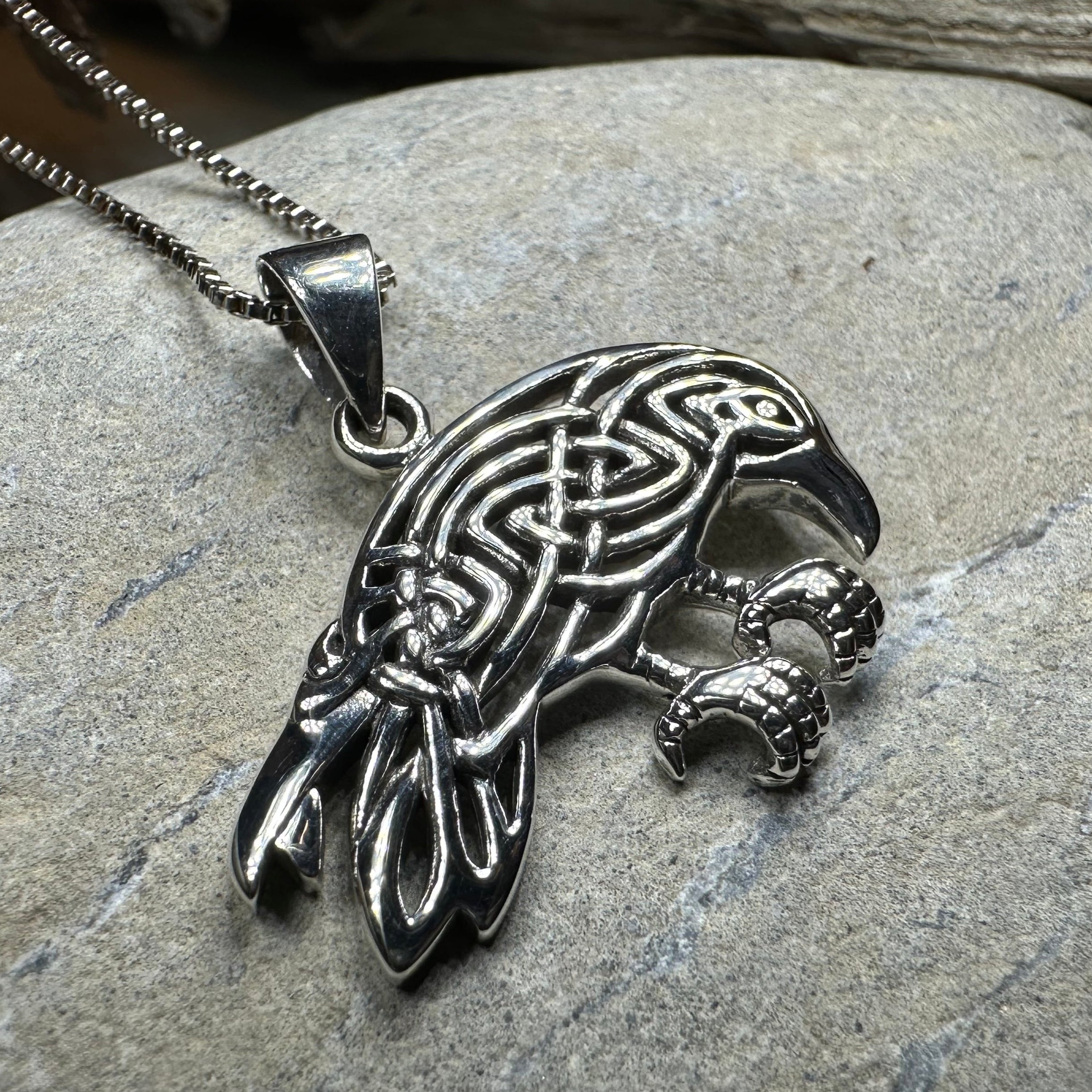 Oracle Celtic Raven Necklace in Sterling Silver