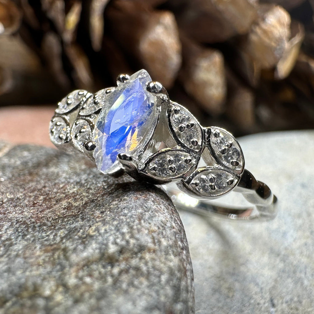Laurel Moonstone Ring in Sterling Silver