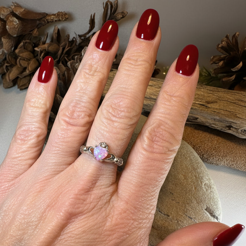 Glencora Pink Opal Claddagh Ring