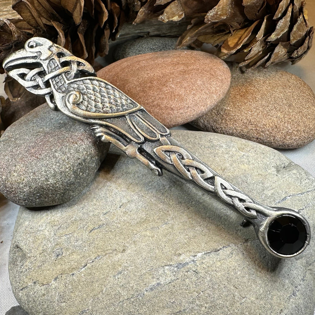 Celtic Raven Crystal Kilt Pin