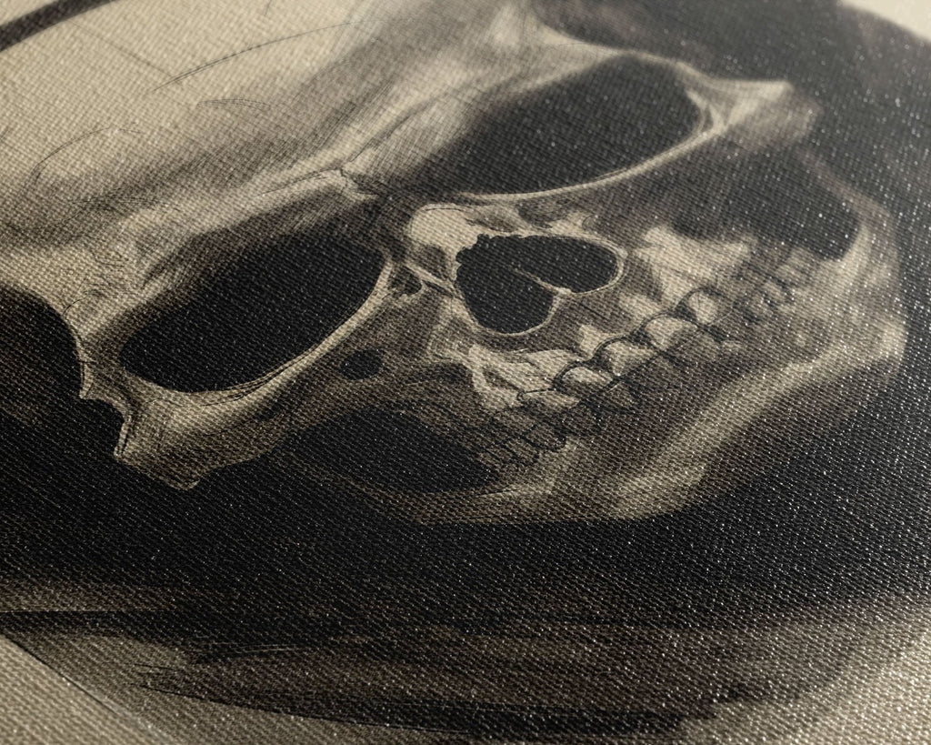 Charcoal Drawing, Human Skull, Gothic Art Print, Spooky Decor, Canvas Print, Wall Art, Vertical Art, Gaming Wall Decor, Office Wall Decor
