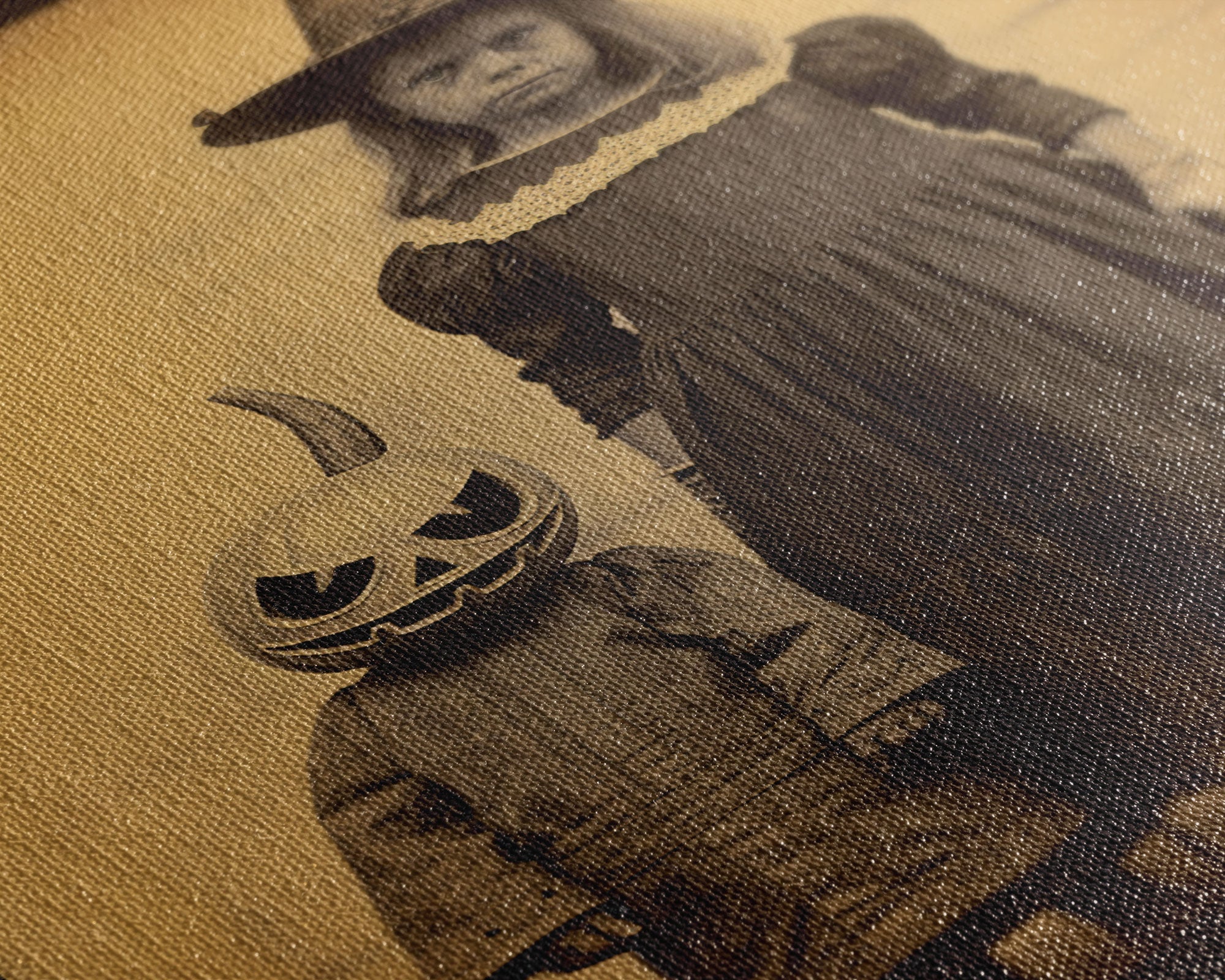 Cursed Art, Little Witch and Her Jack O' Lantern Familiar, Victorian Tintype Spooky Art, Halloween Decor, Halloween Canvas Print