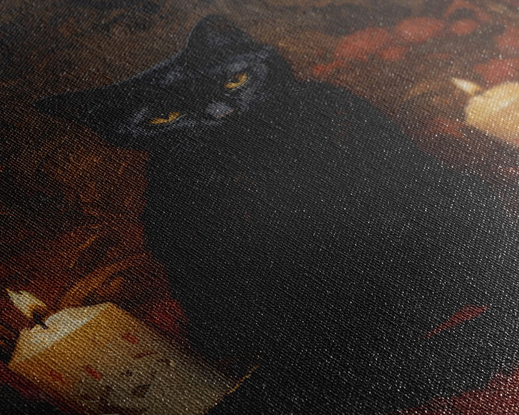 The Witch's Familiar, Black Cat Art, Halloween Retro Canvas / Canvas Print, Goth Wall Art, Goth Portrait Art, Goth Art 5x7