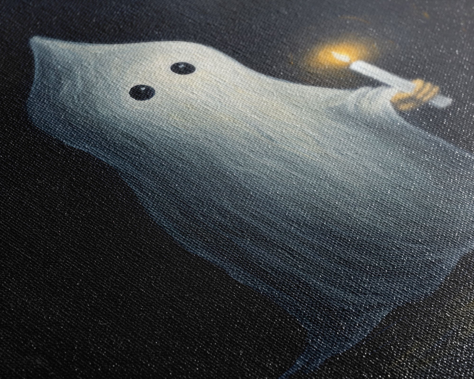 Halloween Art, Silly Ghost Holding a Candle, Vintage Canvas Print, Canvas Art, Dark Academia, Haunting Ghost, Halloween Decor