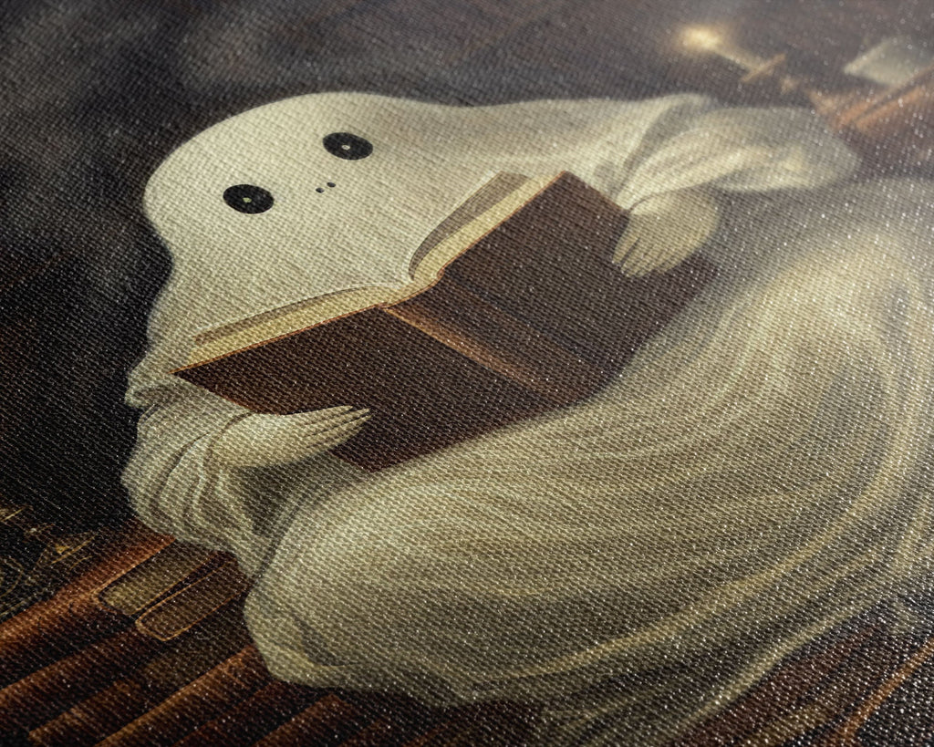 The Reading Ghost, Victorian Halloween Art, Funny Halloween, Framed Canvas, Halloween Canvas Art, Macabre Goth Art