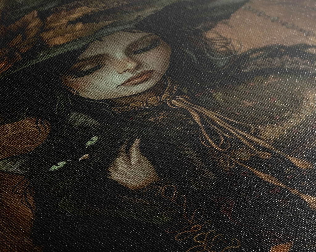 The Witch and The Black Cat Framed Canvas Art, Spooky Victorian Witch Art, Spooky Season, Halloween Props, Halloween Accessories Art