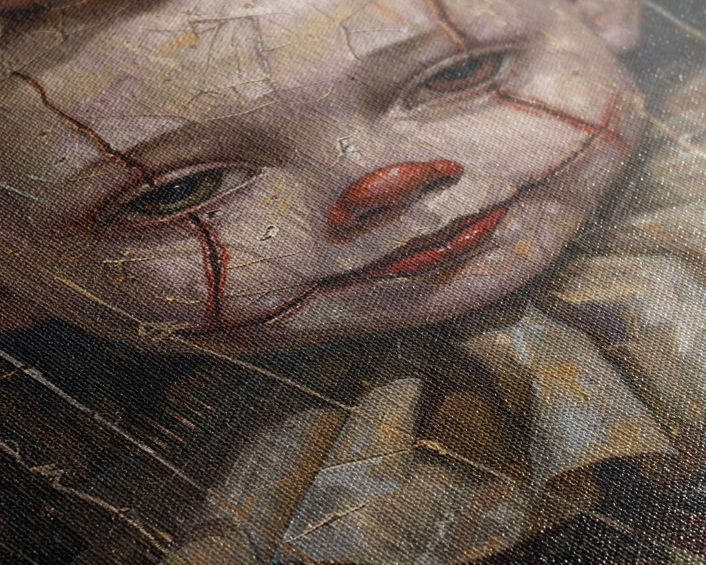 Haunting Clown with Cracked Face - Spooky Halloween Art Print - Creepy Home Decor - Scary Clown Wall Art - Perfect Halloween Decoration