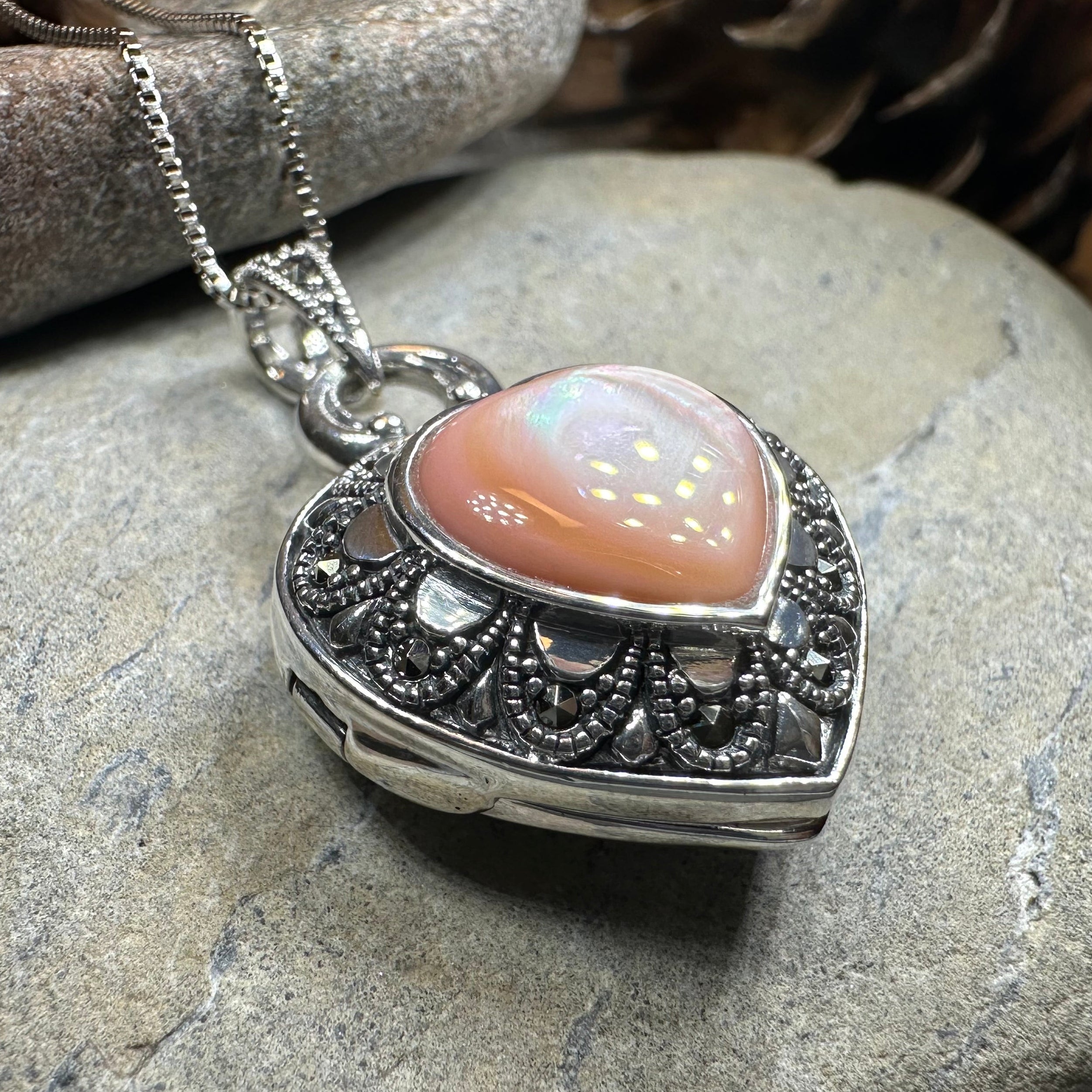 Locket Heart Marcasite Necklace in Sterling Silver