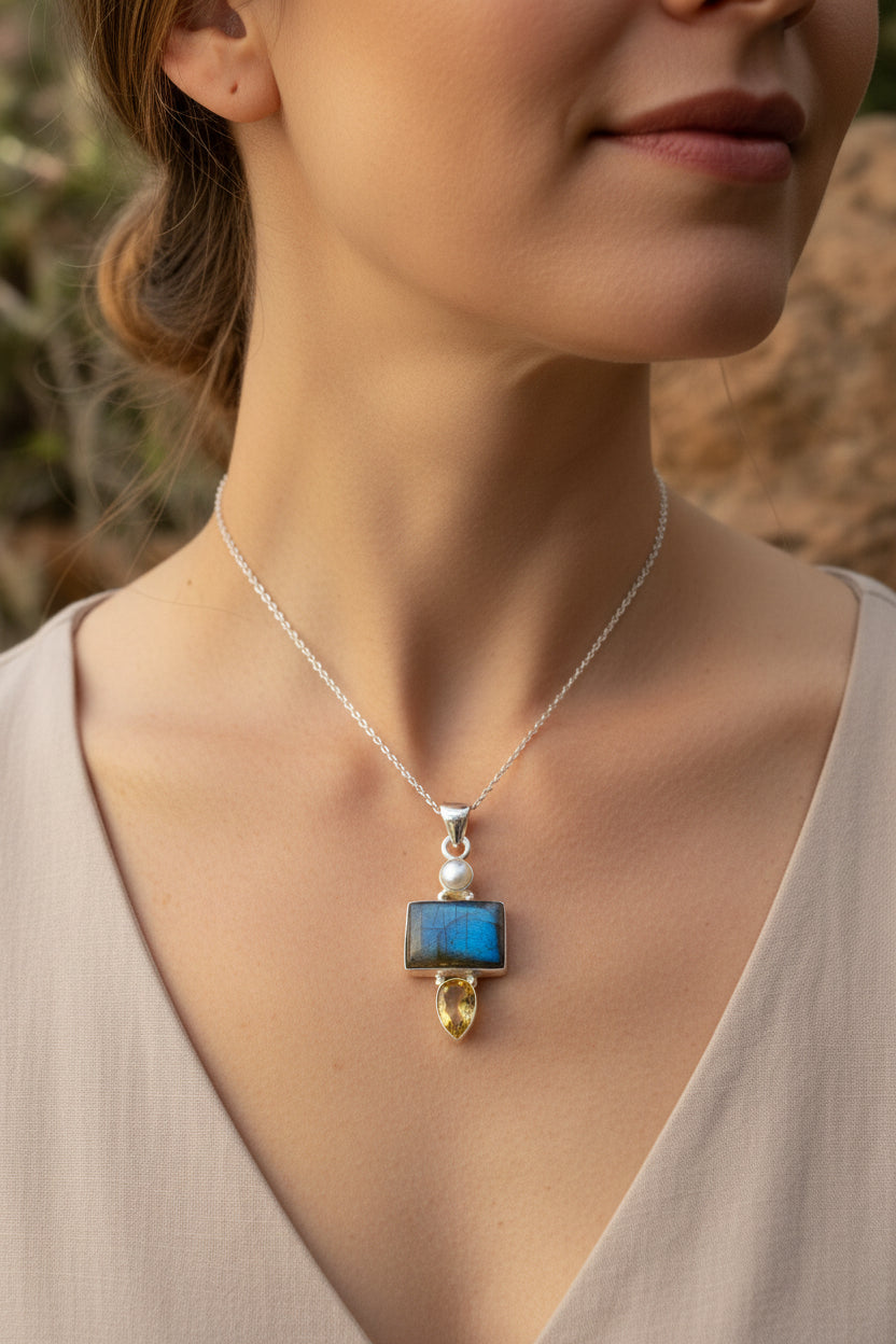 Citrine Blue Labradorite Necklace