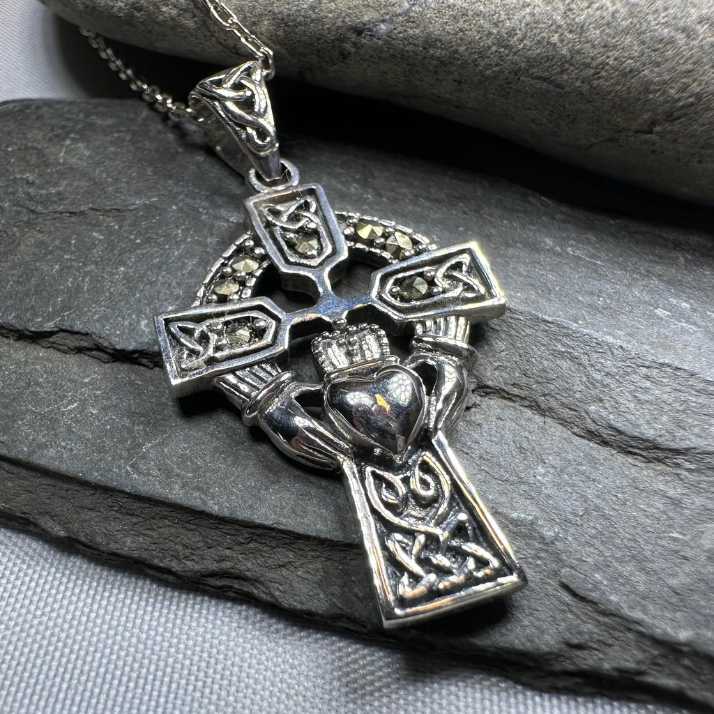 Marcasite Claddagh Cross Necklace