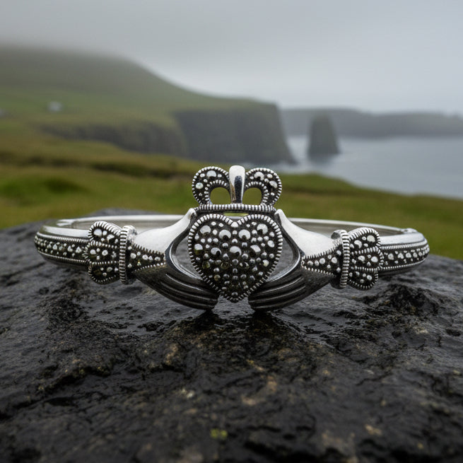 Galway Irish Claddagh Marcasite Bracelet in Sterling Silver