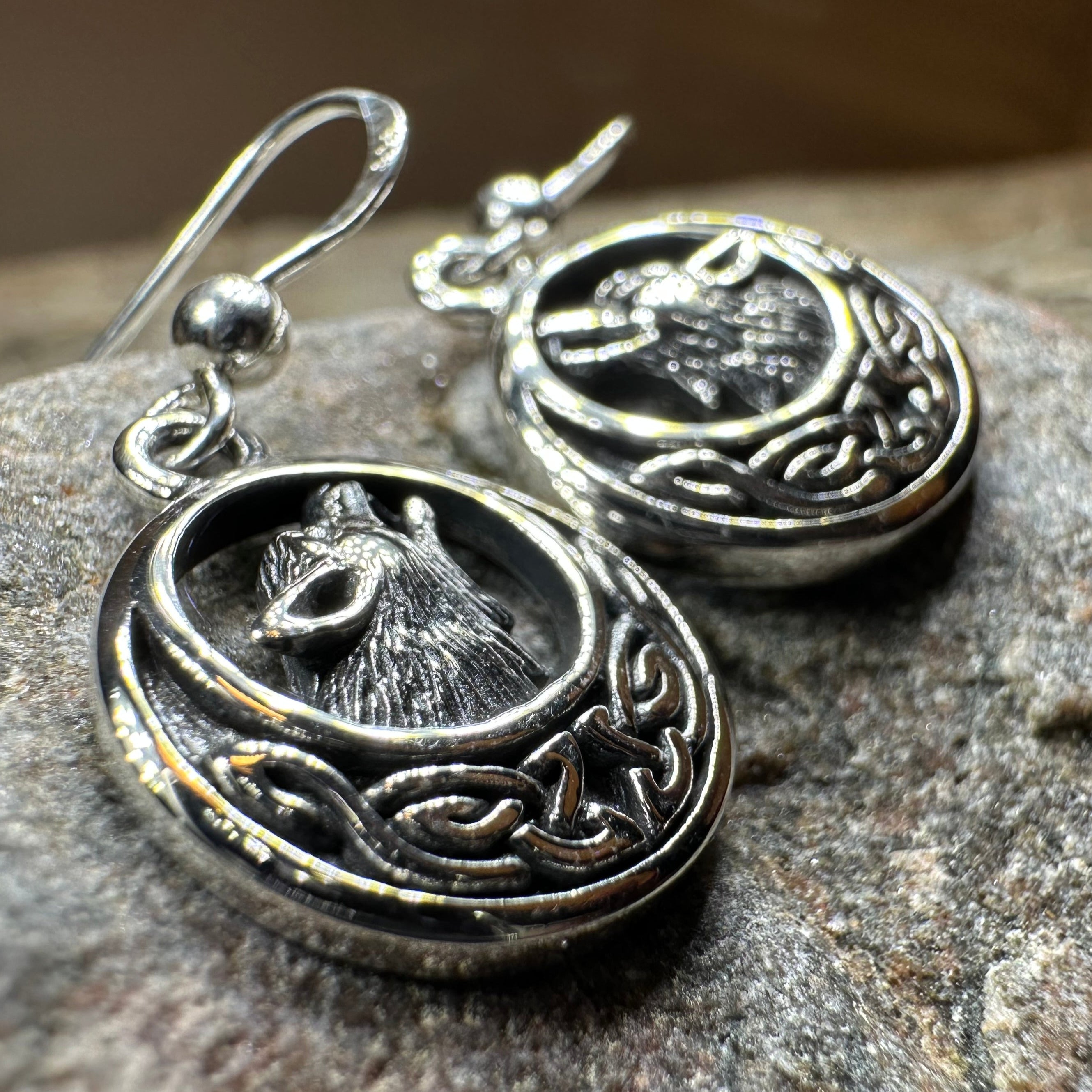 Celtic Wolf Spirit Earrings in Sterling Silver