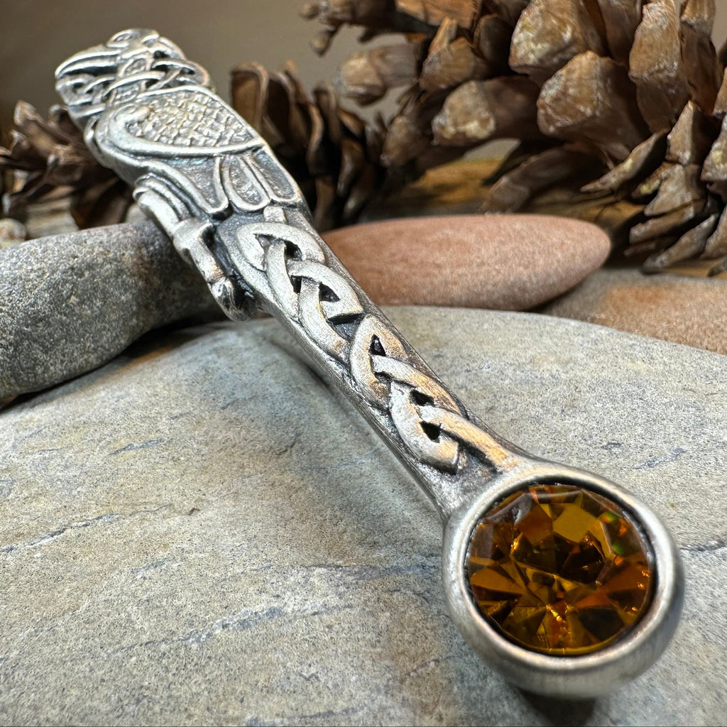 Celtic Raven Crystal Kilt Pin