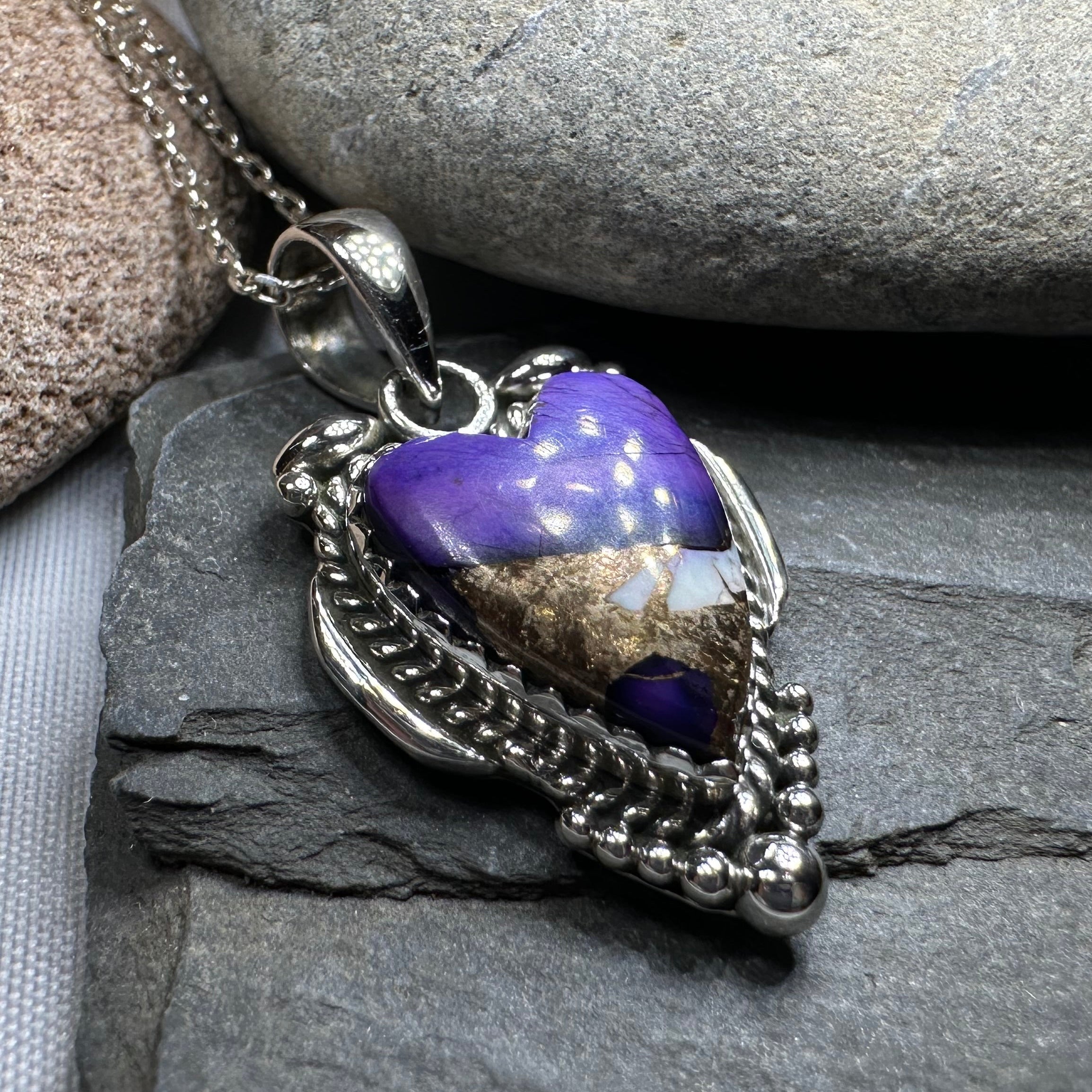 Purple Heart Necklace in Sterling Silver