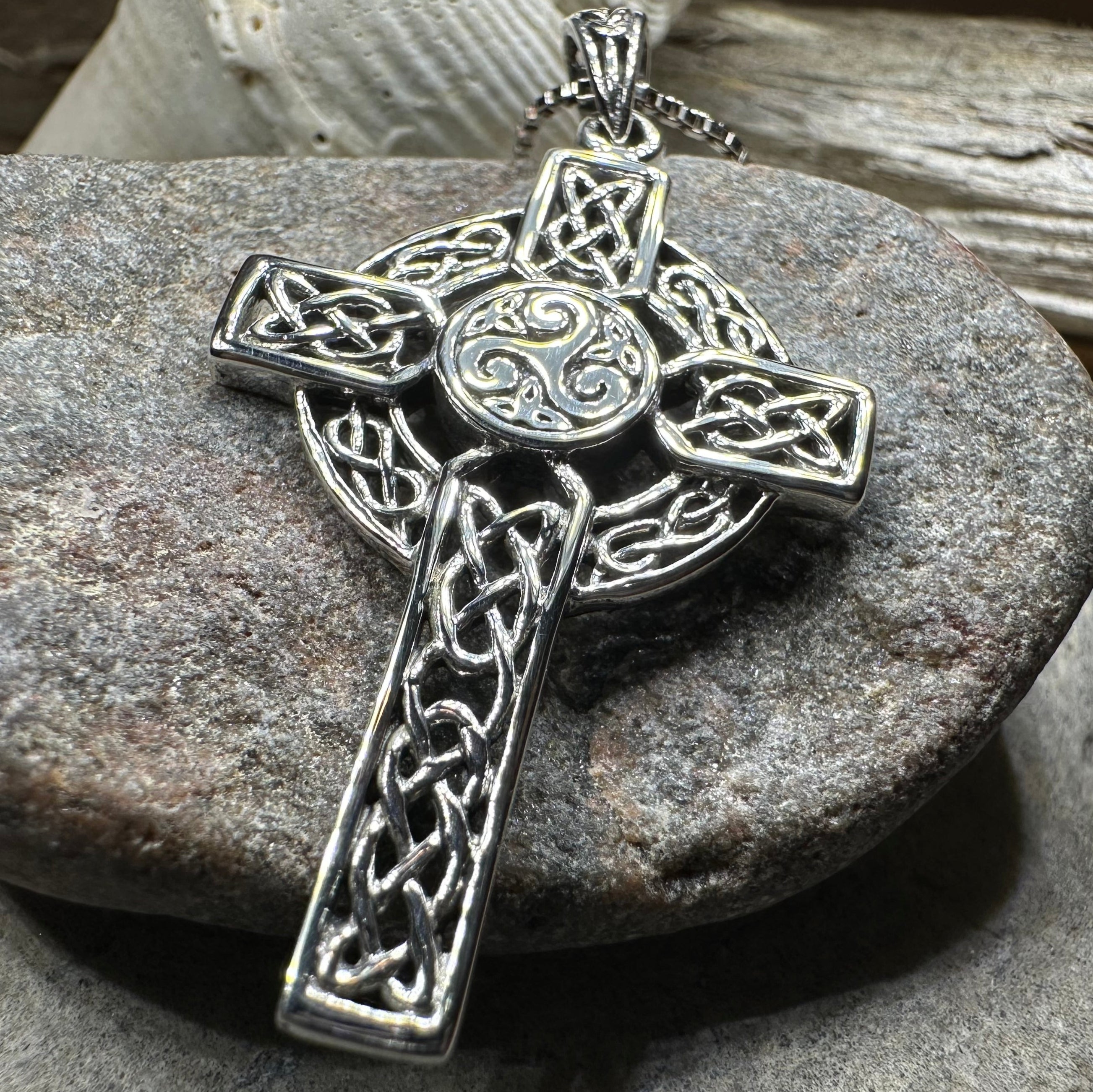 Aileran Triskele Celtic Cross Necklace in Sterling Silver