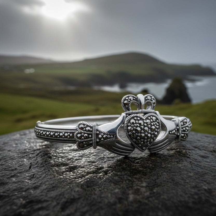 Galway Irish Claddagh Marcasite Bracelet in Sterling Silver