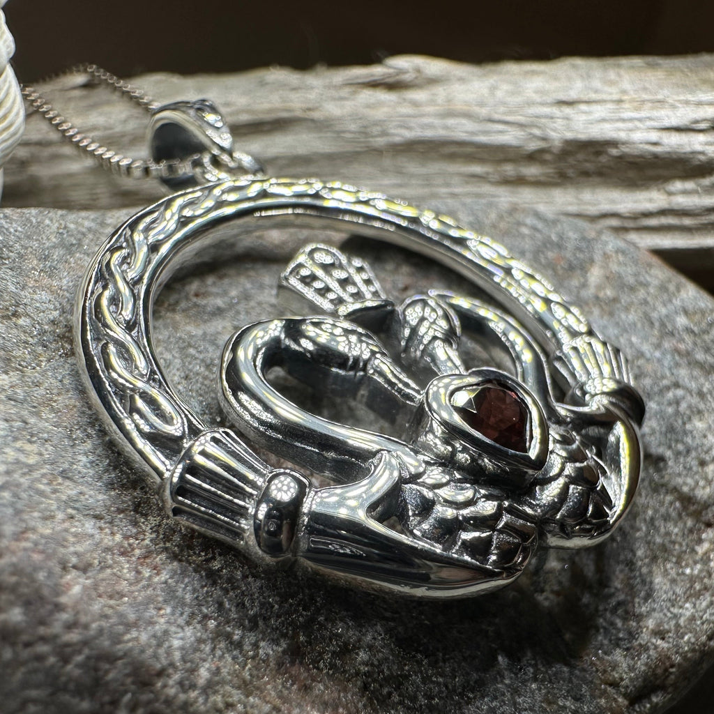 Celtic Swan Claddagh Necklace in Sterling Silver
