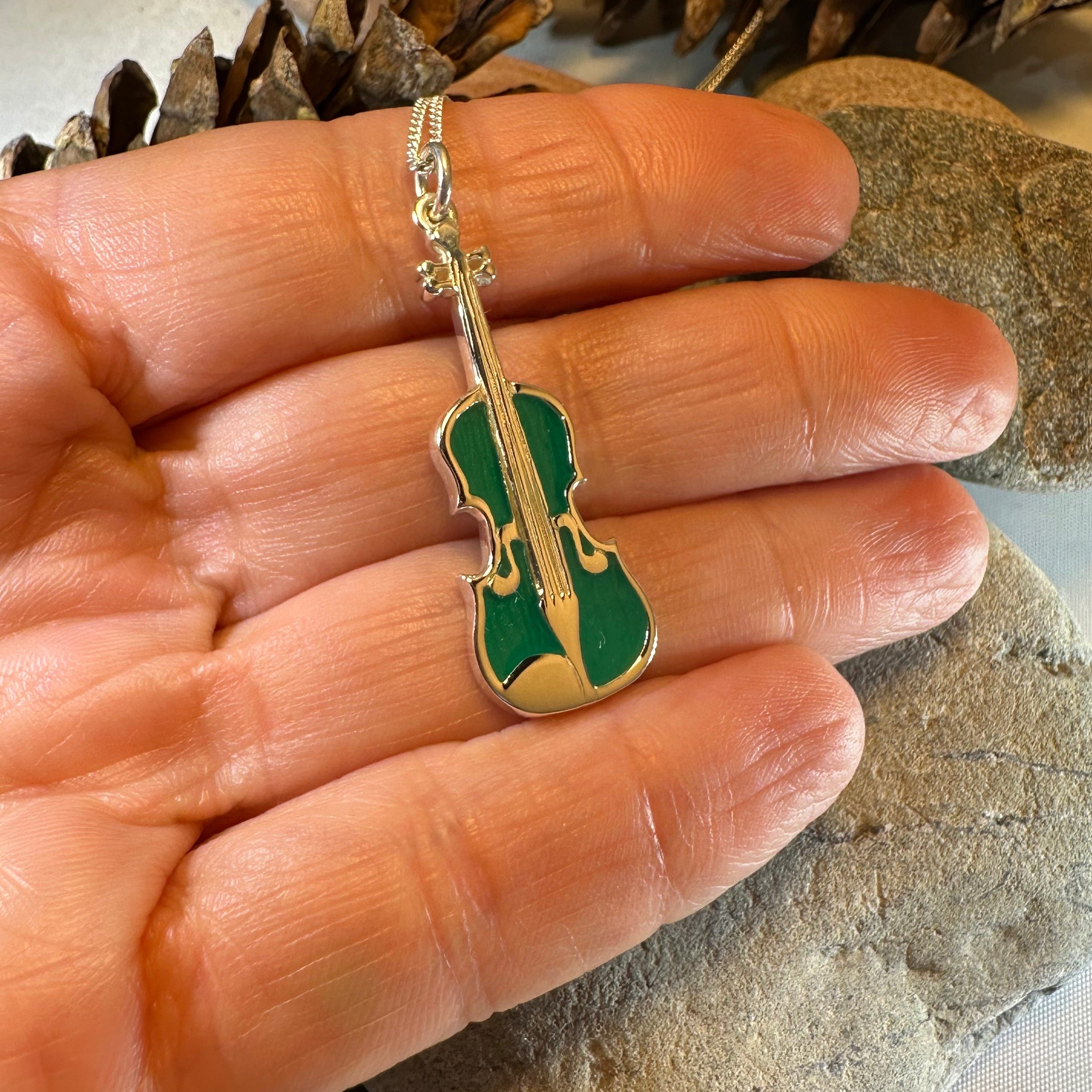 Realistic Enamel Fiddle Necklace - Handmade in Scotland