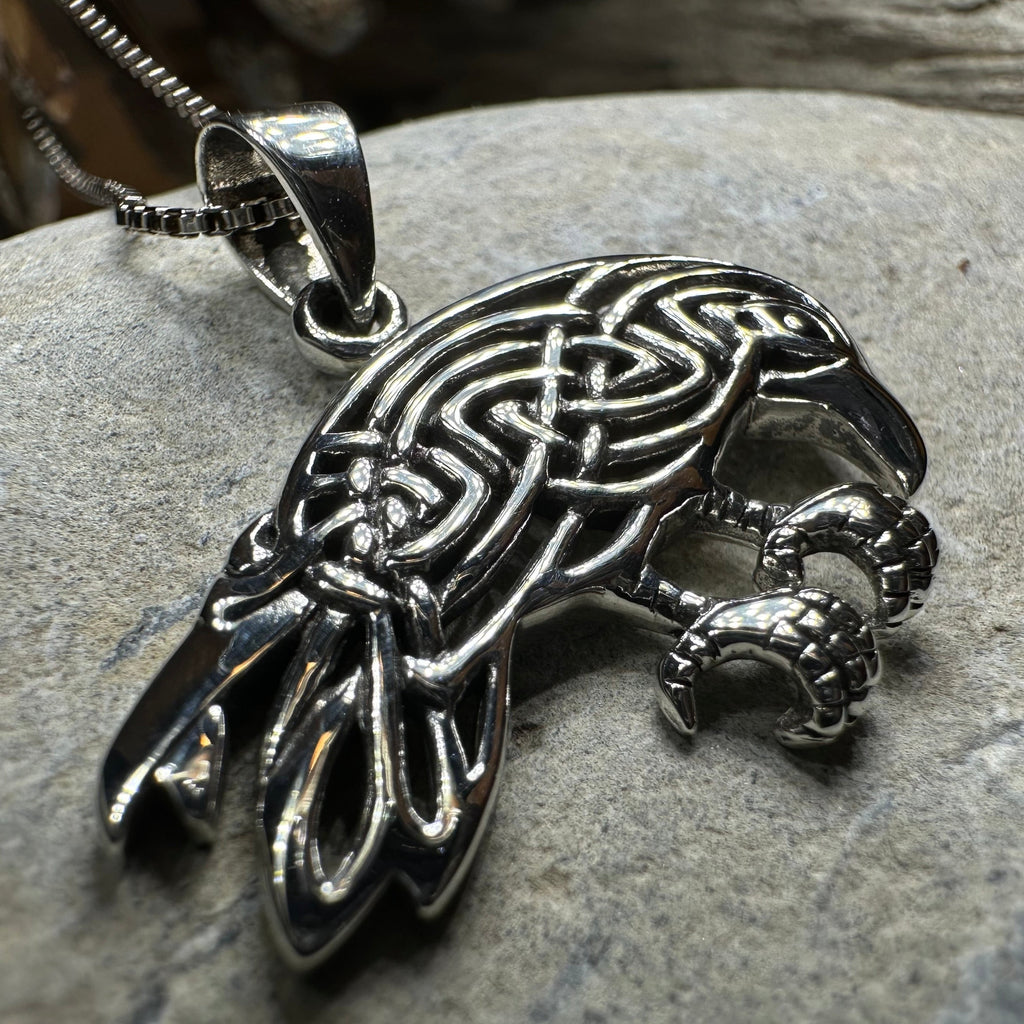 Oracle Celtic Raven Necklace in Sterling Silver