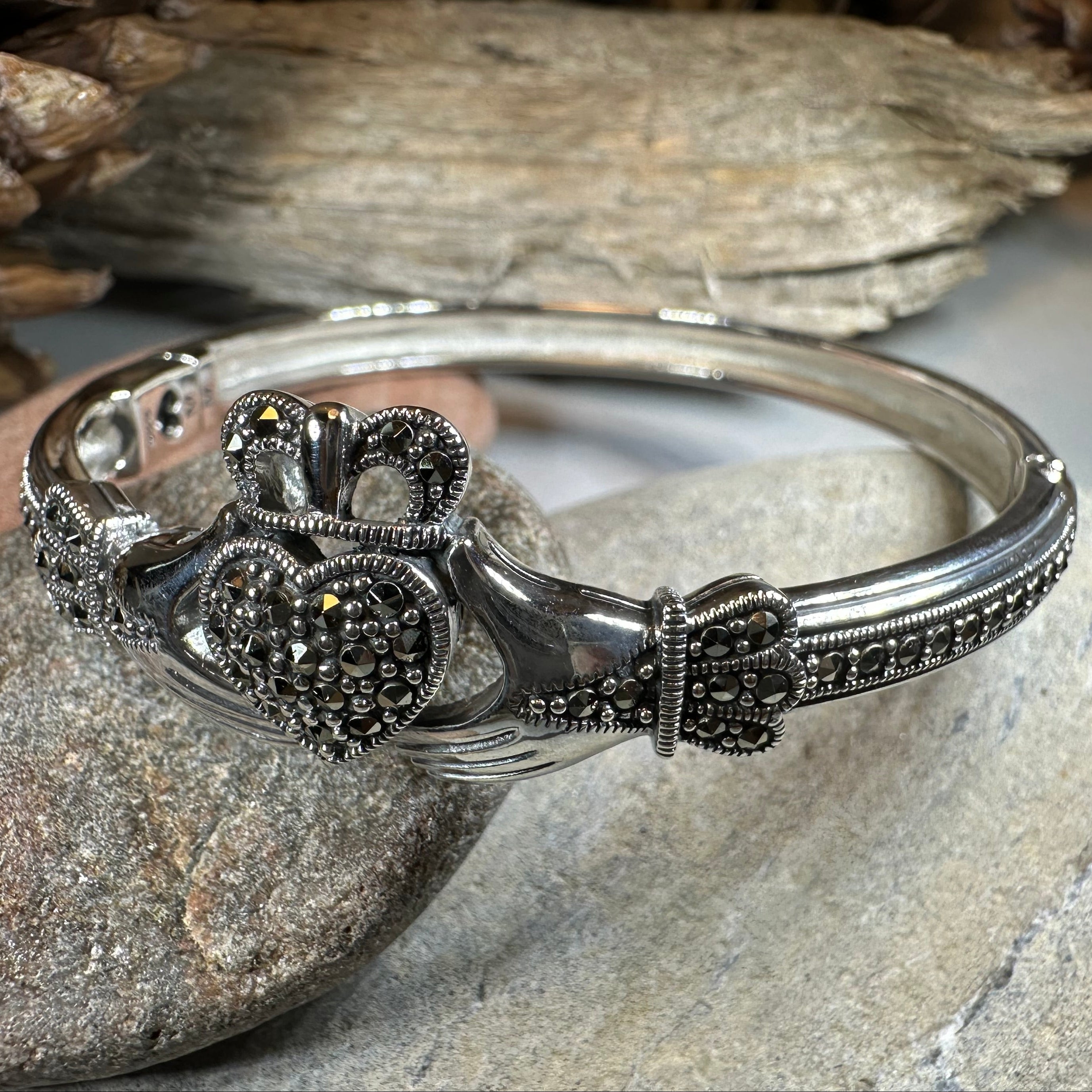 Galway Irish Claddagh Marcasite Bracelet in Sterling Silver