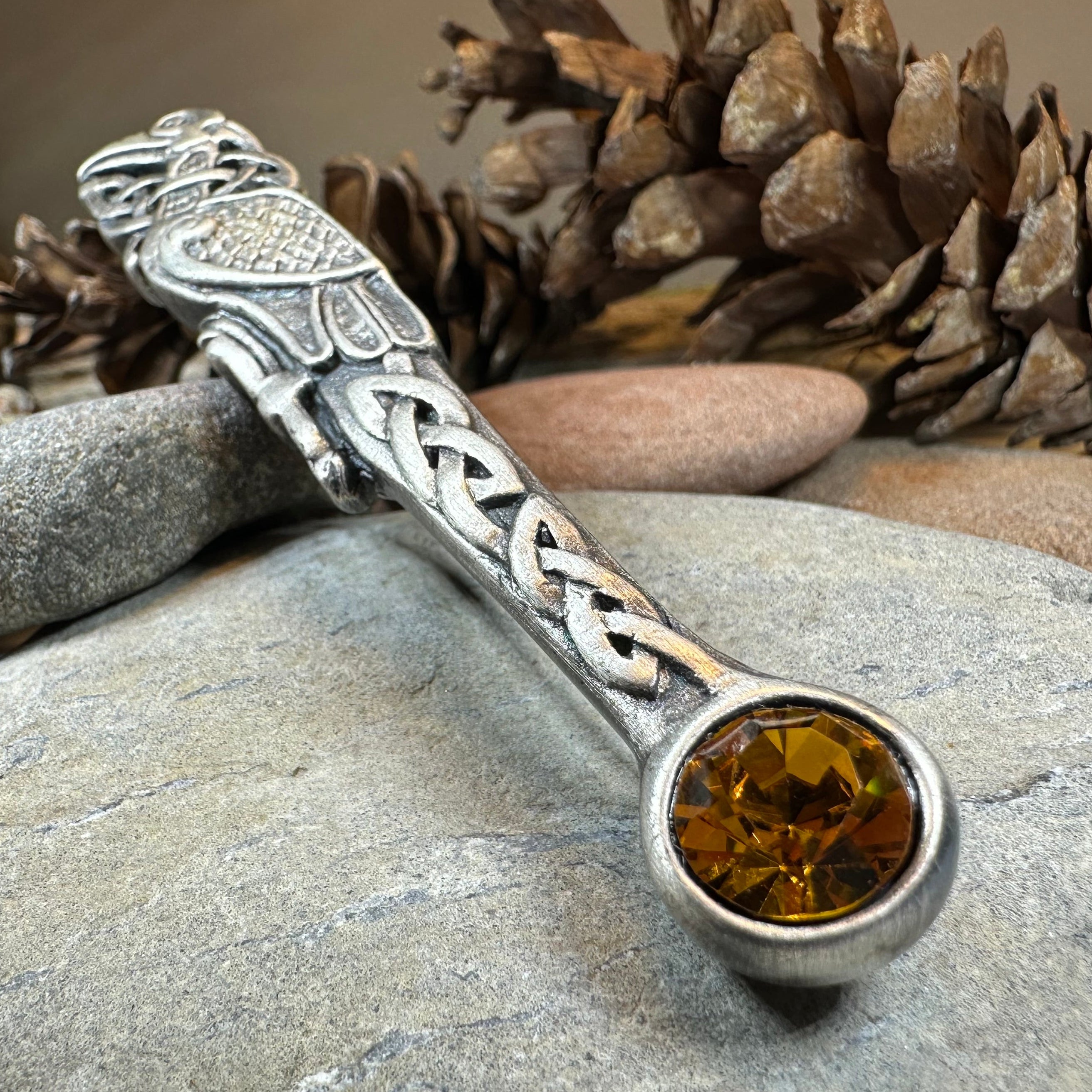 Celtic Raven Crystal Kilt Pin