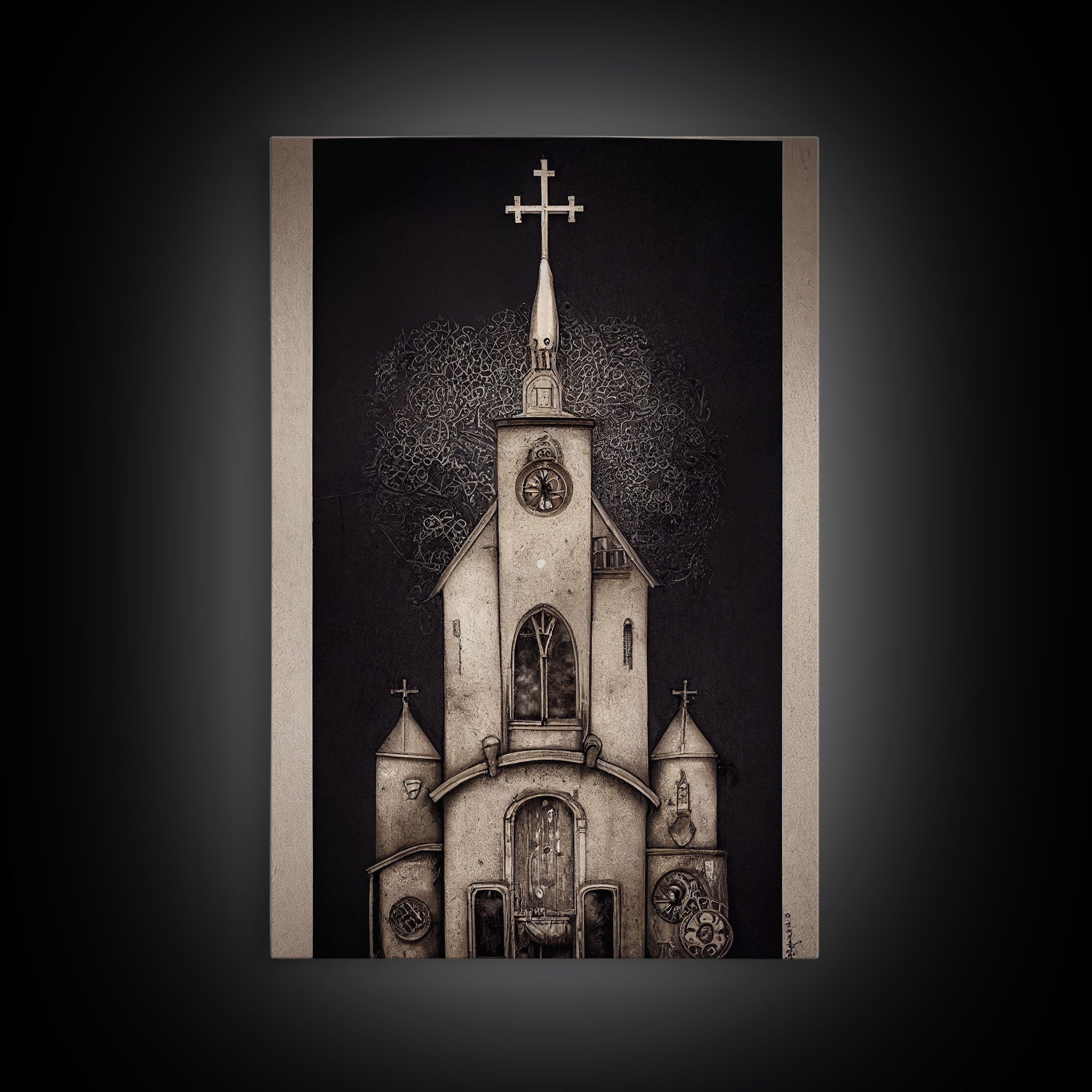 Gothic Church, Framed Canvas Print, Ready To Hang Framed Wall Art, Living Room Decor