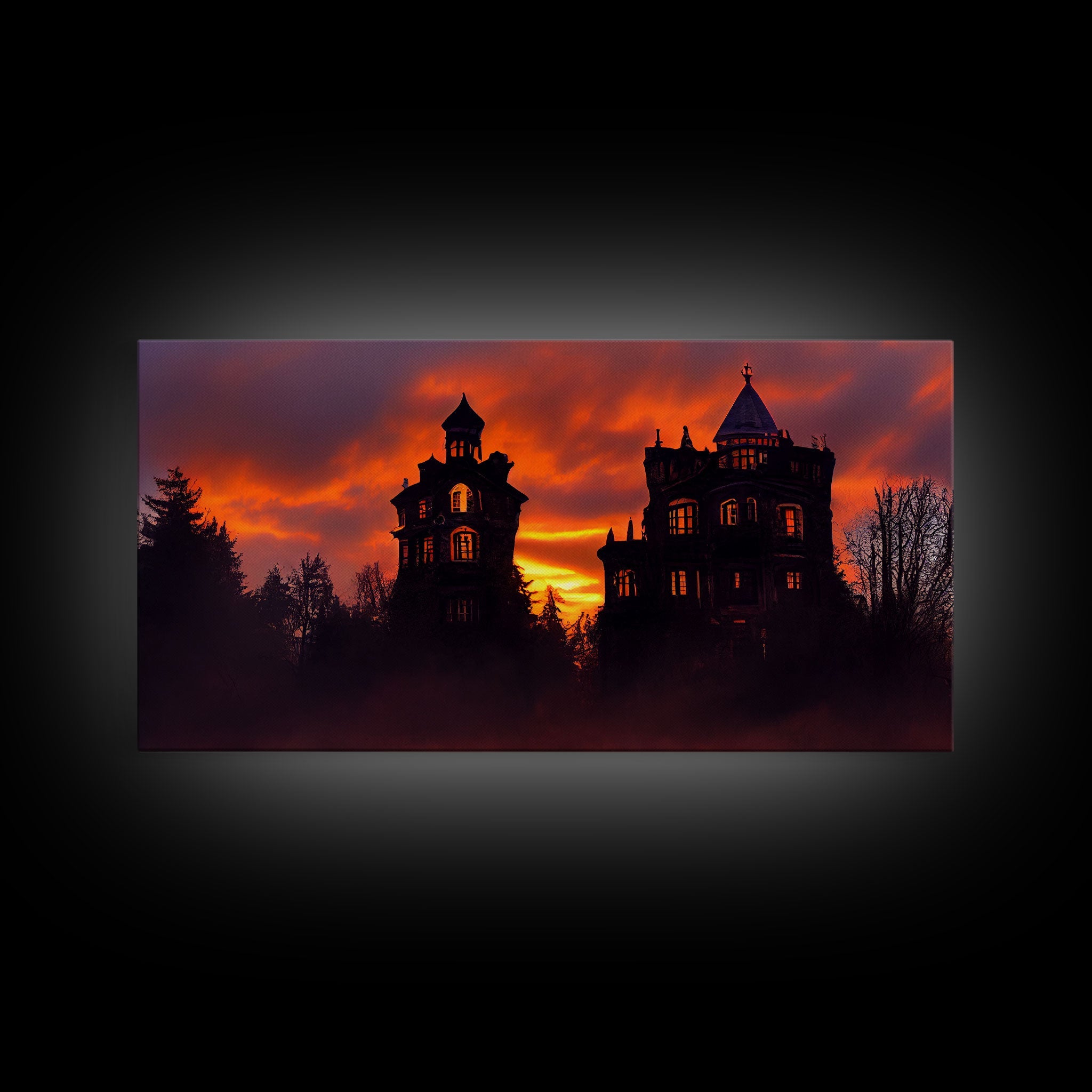 Halloween haunted house canvas print, cottagecore, spooky victorian house art, fine art print