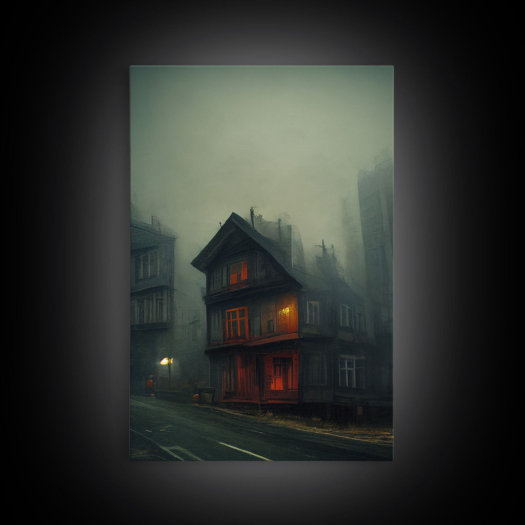 Spooky gloomy wall art, haunted house art, canvas print