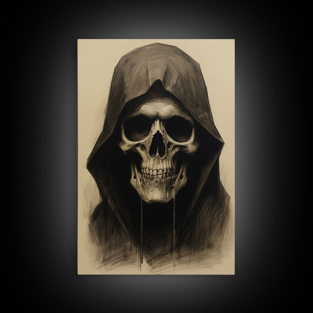 Skull Decor, Charcoal Drawing, Gothic Home Decor, Canvas Print, Wall Art, Vertical Art, Skull Gift, Human Skull Decor, Modern Art Prints