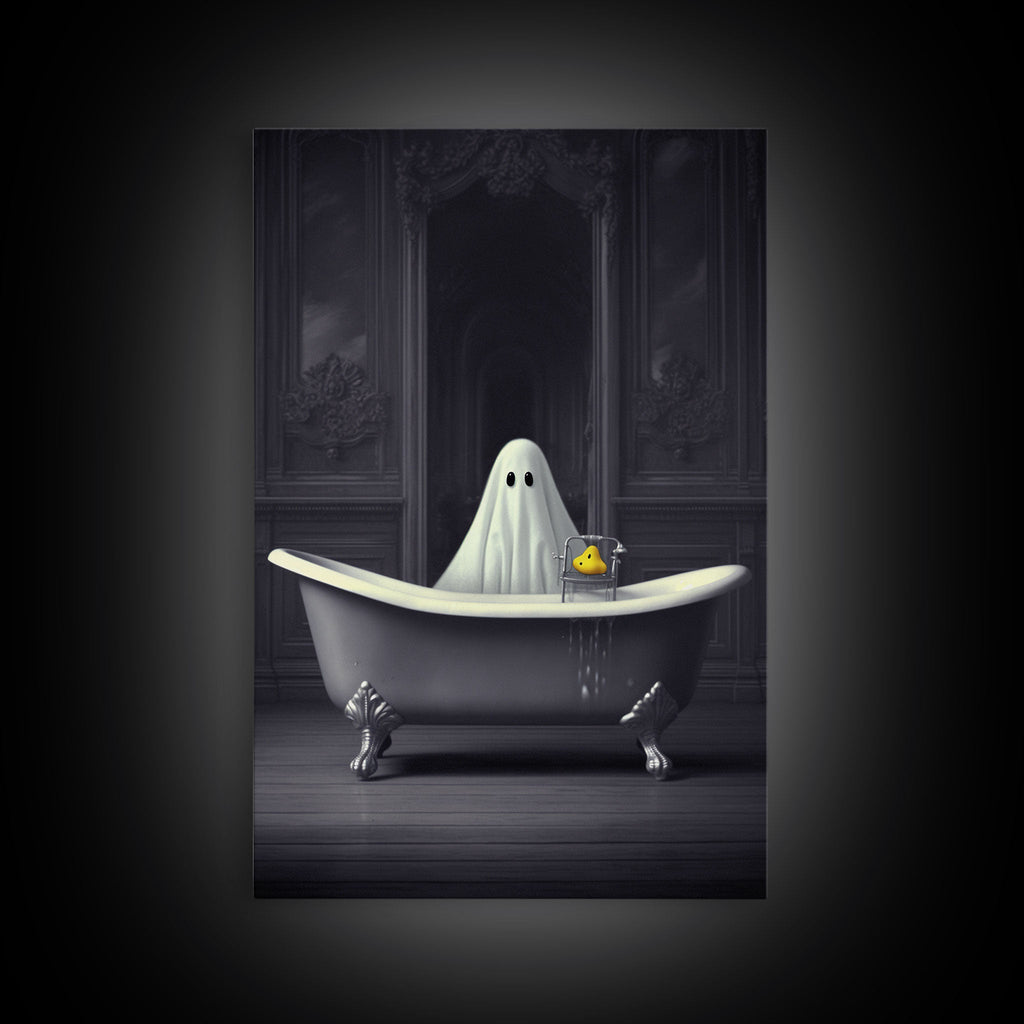 Ghost Bathroom Canvas, Dark Romantic Ghost Standing in Bathroom Creepy,  Ghost in the Bath tub Wall Art Halloween Canvas, Funny Halloween