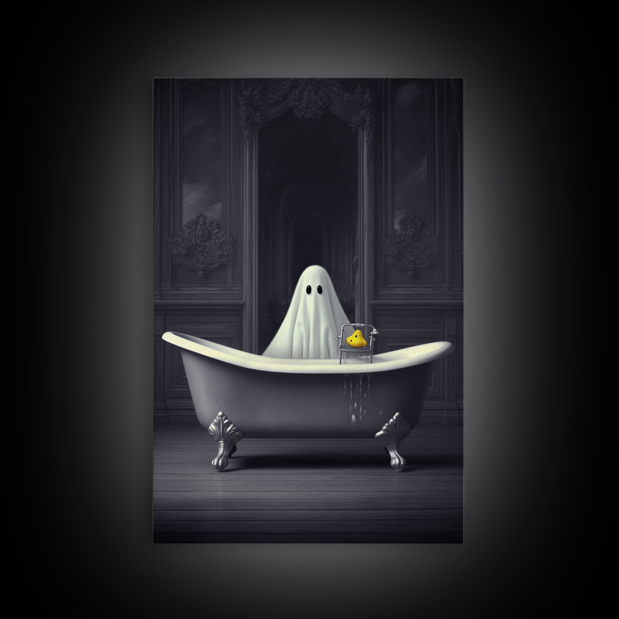 Ghost Bathroom Canvas, Dark Romantic Ghost Standing in Bathroom Creepy,  Ghost in the Bath tub Wall Art Halloween Canvas, Funny Halloween