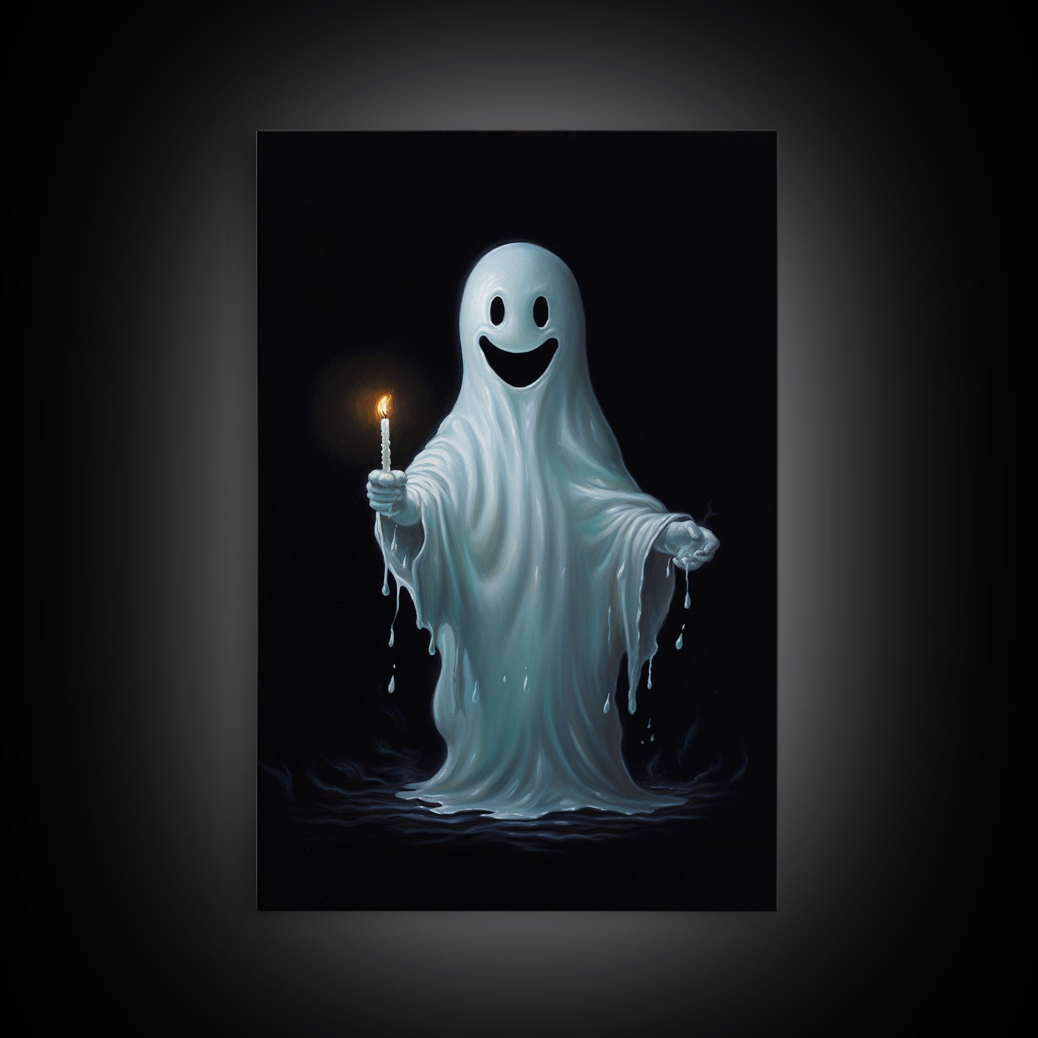 Silly Ghost Holding a Candle, Vintage Canvas Print, Canvas Art, Dark Academia, Haunting Ghost, Halloween Decor, Halloween Wall Art