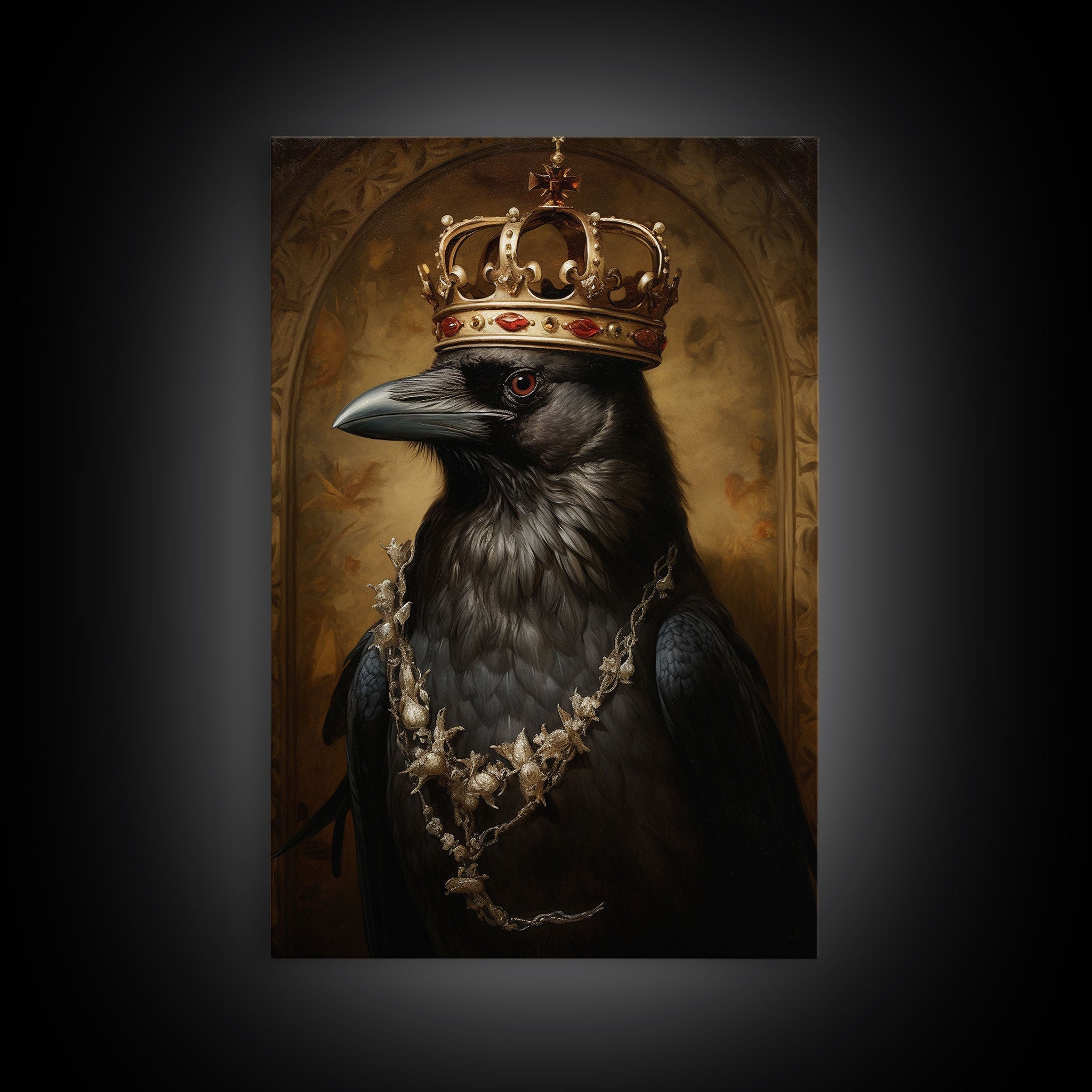 King Crow Print, Vintage Canvas, Art Canvas Print, Dark Academia, Gothic Victorian Crow, Cool Halloween Decorations, Framed Canvas Print